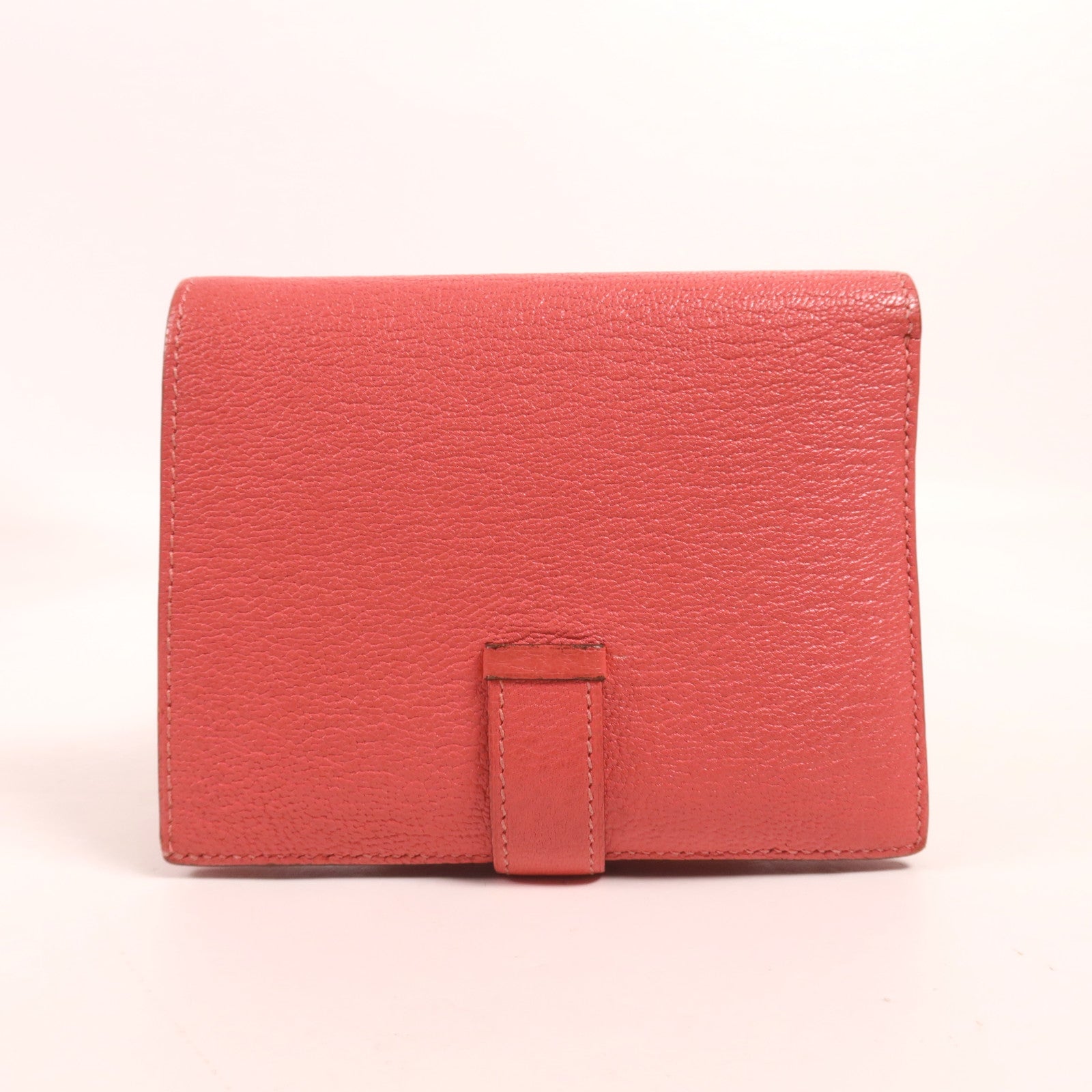 HERMES Chevre皮革Bearn Compact Wallet銀扣錢包Rose Azalee