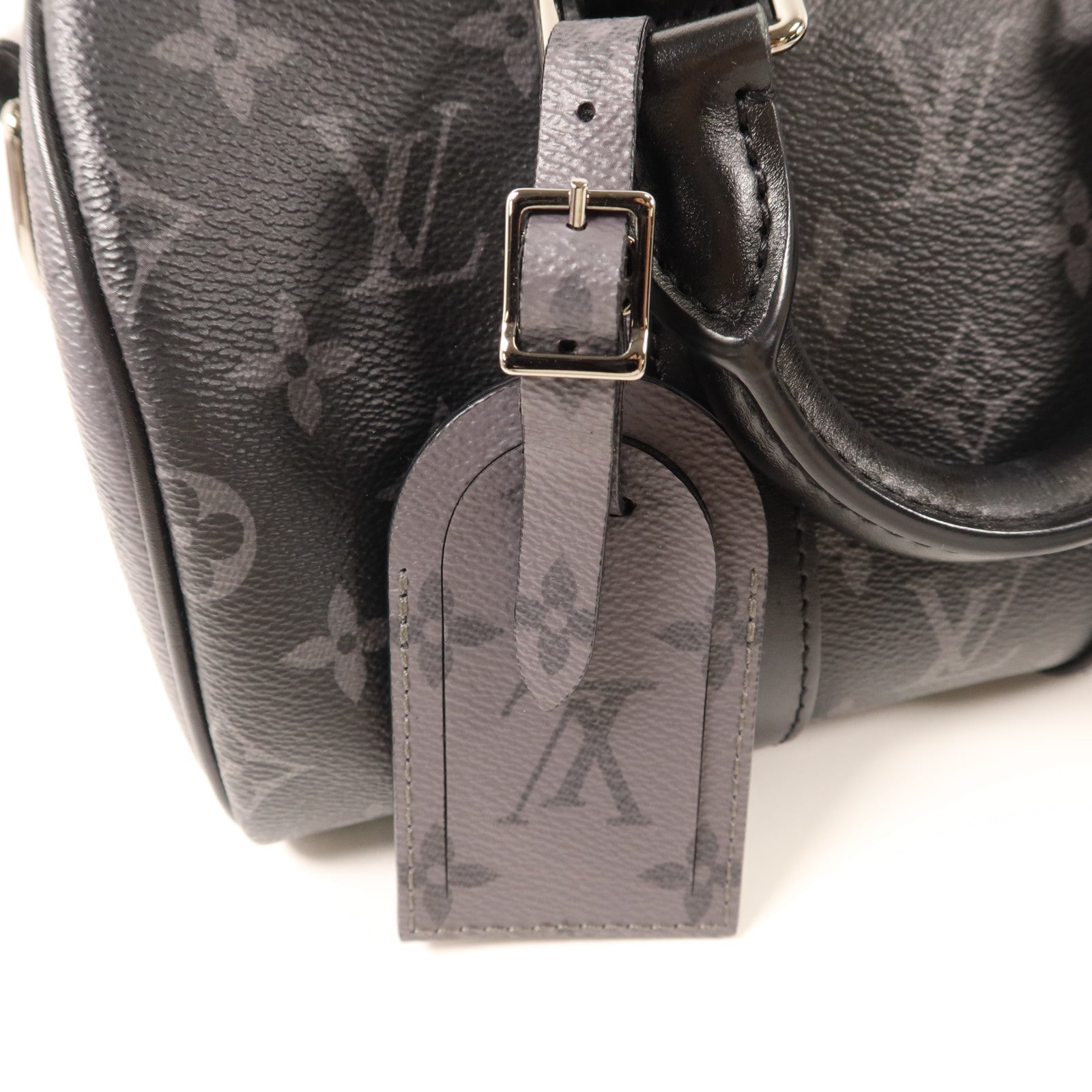 LOUIS VUITTON Monogram Eclipse Keepall Bandouliere 25銀扣手挽肩背兩用袋