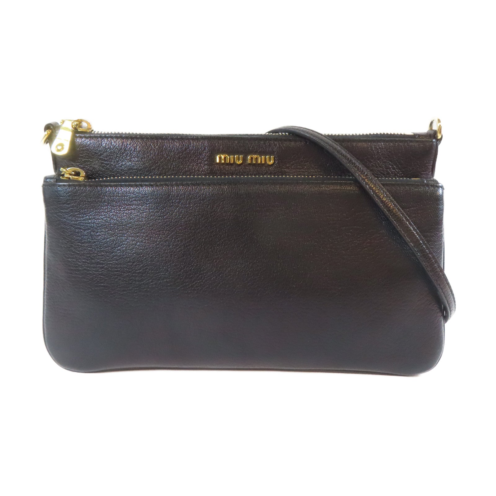 Miu Miu 皮革Shoulder Bag金扣肩背袋黑色