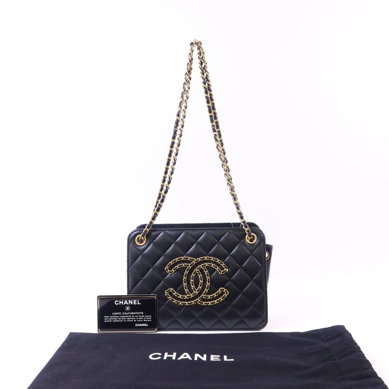 CHANEL 牛皮皮革Chain Shoulder Bag金扣鏈帶肩背袋