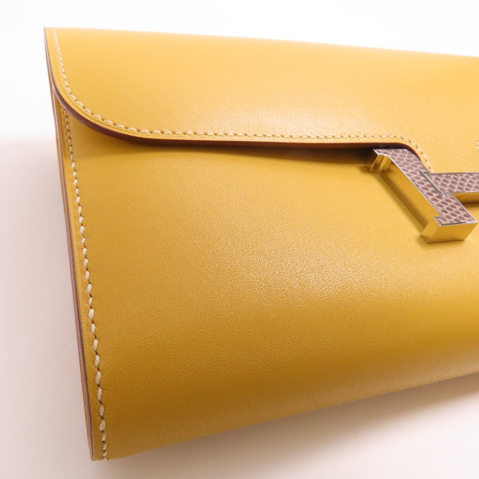 HERMES Tadelakt/蜥蝪皮革Constance Long Wallet銀扣長錢包Brown