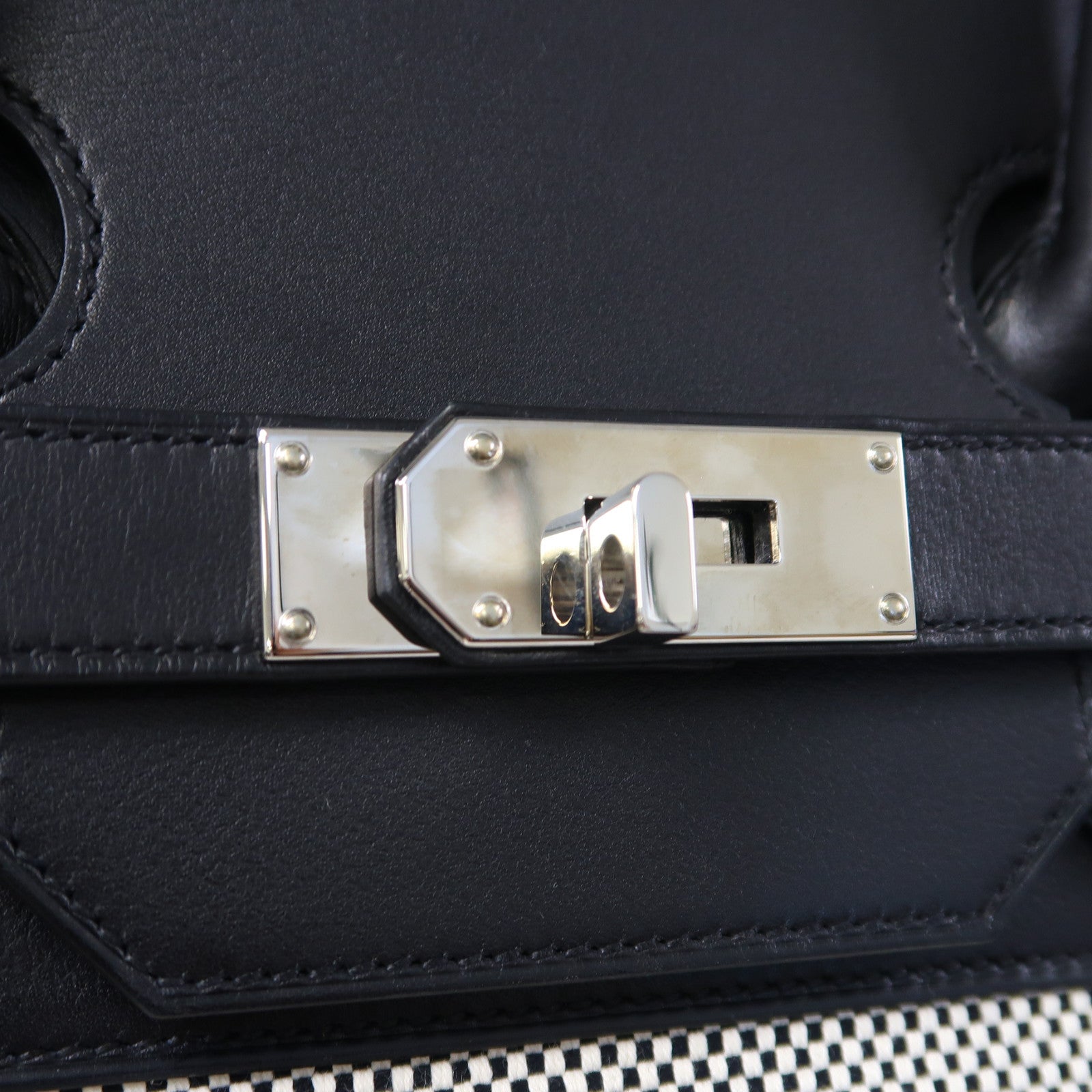 HERMES Toile H帆布/Evercolor皮革Birkin 40 HAC銀扣手挽袋黑色