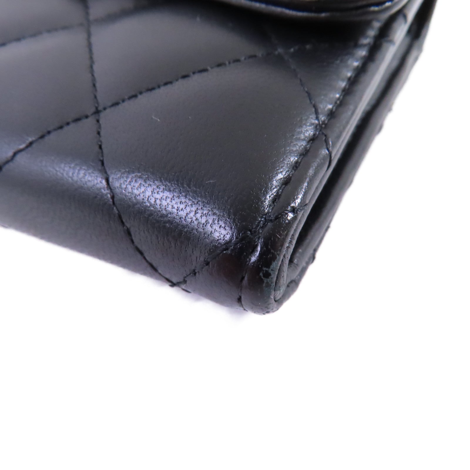 CHANEL 羊皮皮革Long Wallet銀扣長錢包黑色