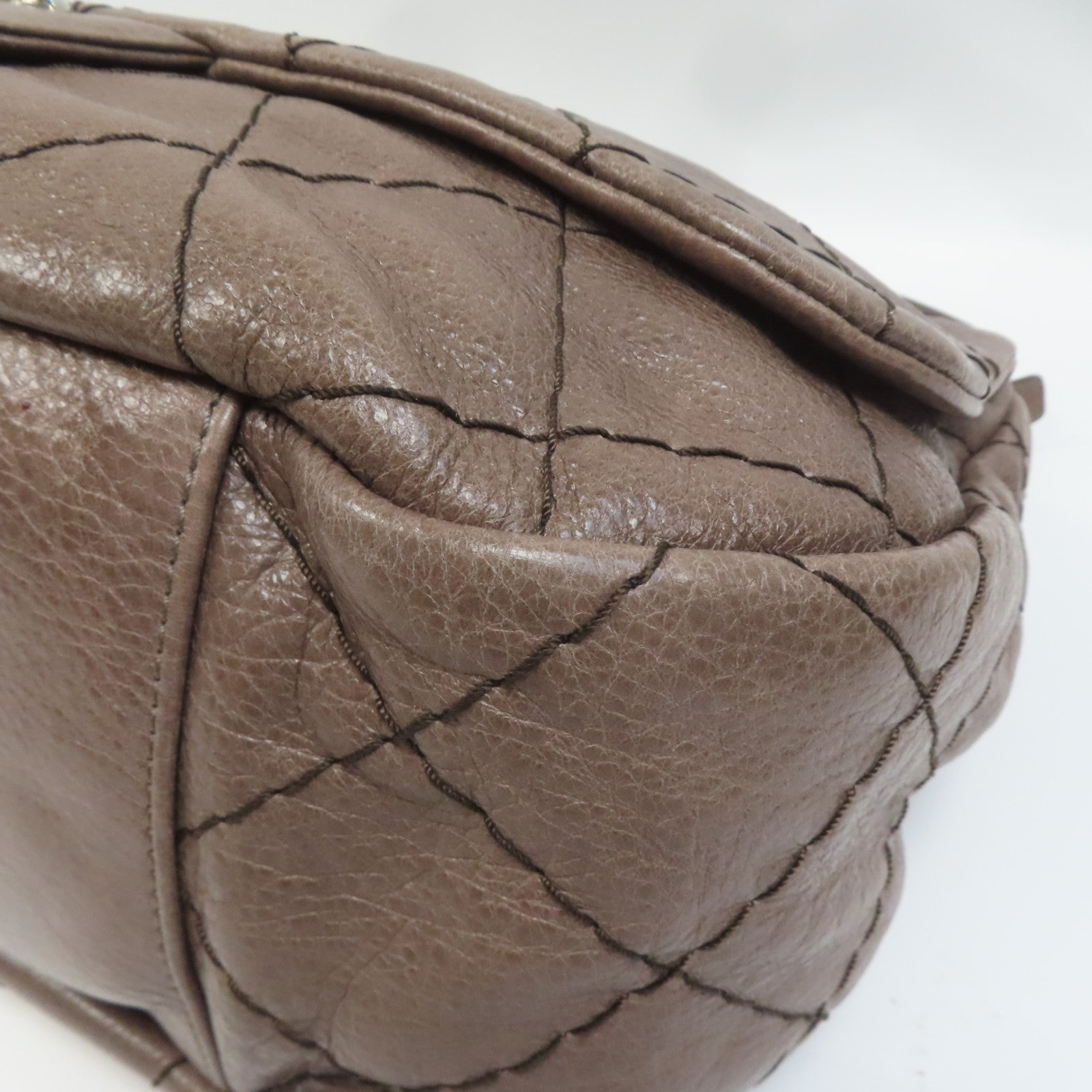 CHANEL 菱格牛皮皮革Shoulder Bag銀扣肩背袋啡色