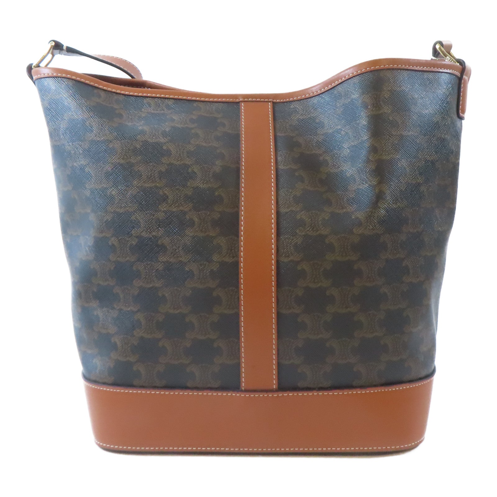 CELINE 塗層帆布Triomphe Bucket MM金扣肩背袋棕色