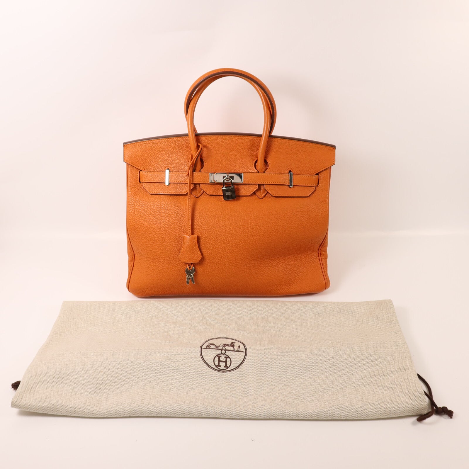 HERMES Togo皮革Birkin 35銀扣手挽袋Orange