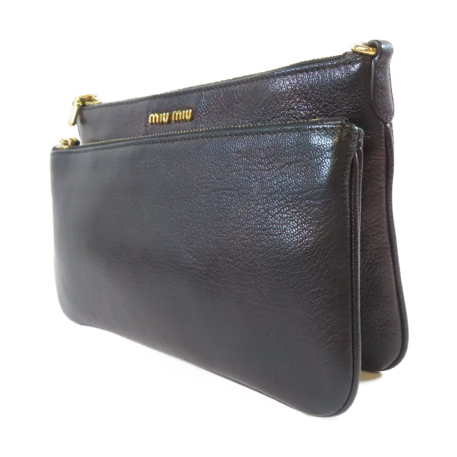 Miu Miu 皮革Shoulder Bag金扣肩背袋黑色