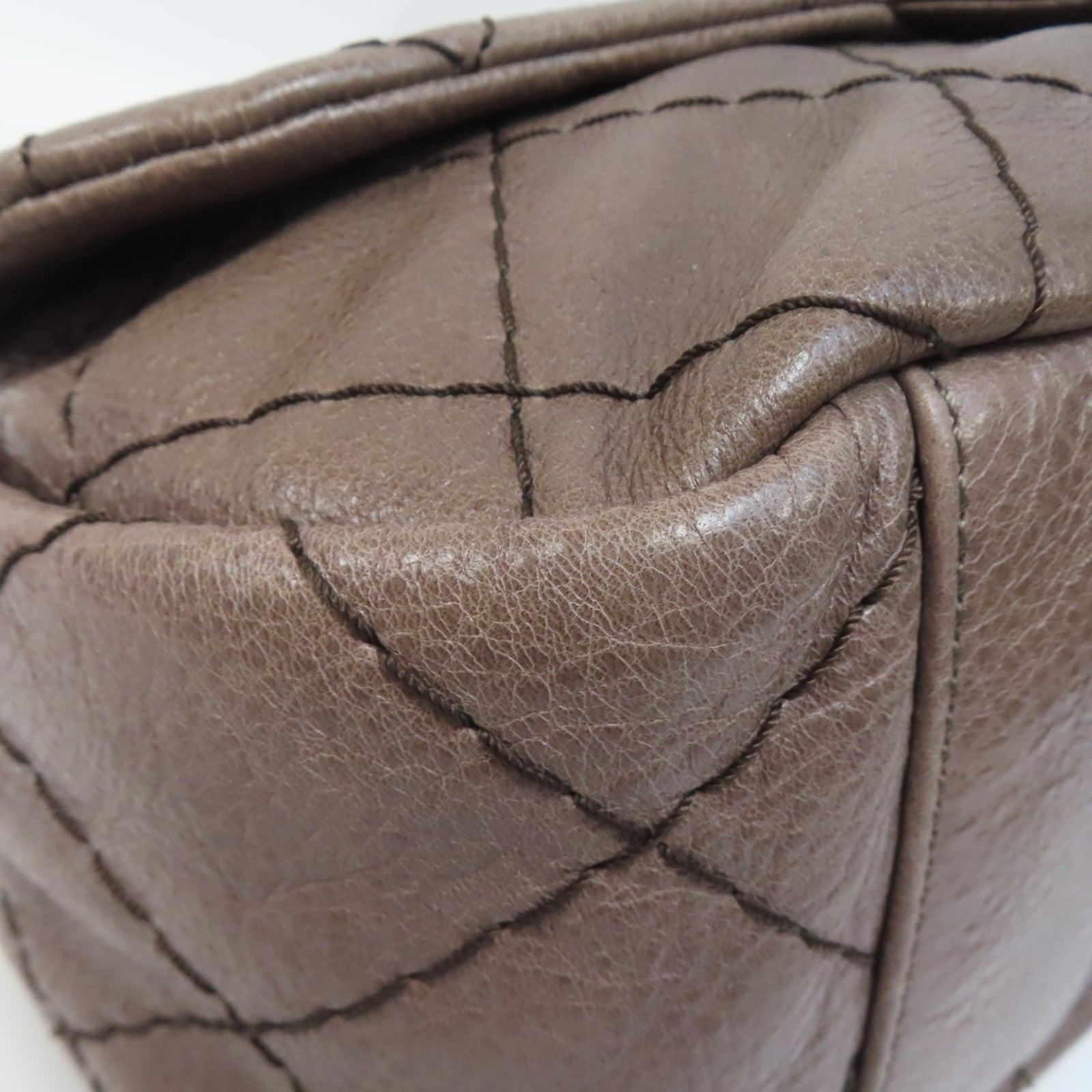 CHANEL 菱格牛皮皮革Shoulder Bag銀扣肩背袋啡色