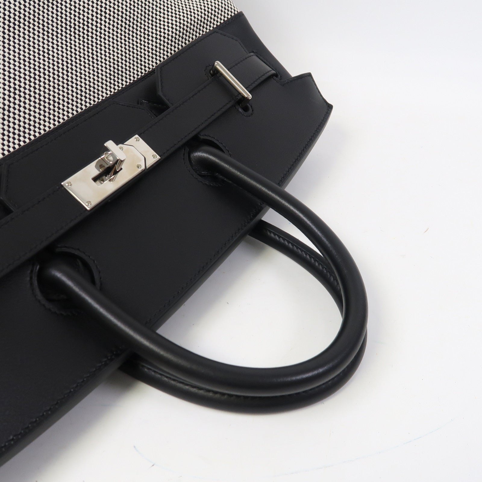 HERMES Toile H帆布/Evercolor皮革Birkin 40 HAC銀扣手挽袋黑色