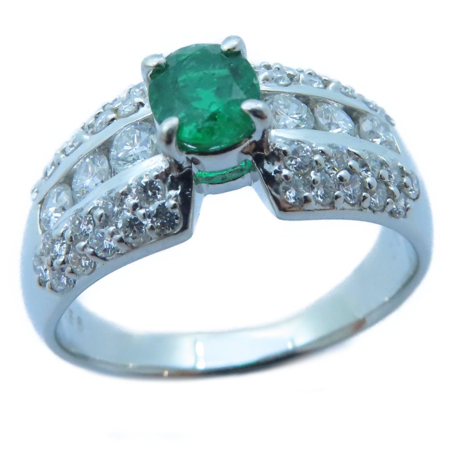 JEWELRY 【激減優惠】PT900白金Emerald/Diamond Ring 0.56ct綠寶石/0.85ct鑽石戒指US#8.25