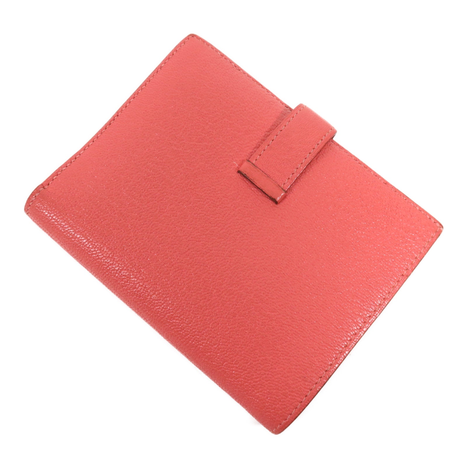 HERMES Chevre皮革Bearn Compact Wallet銀扣錢包Rose Azalee