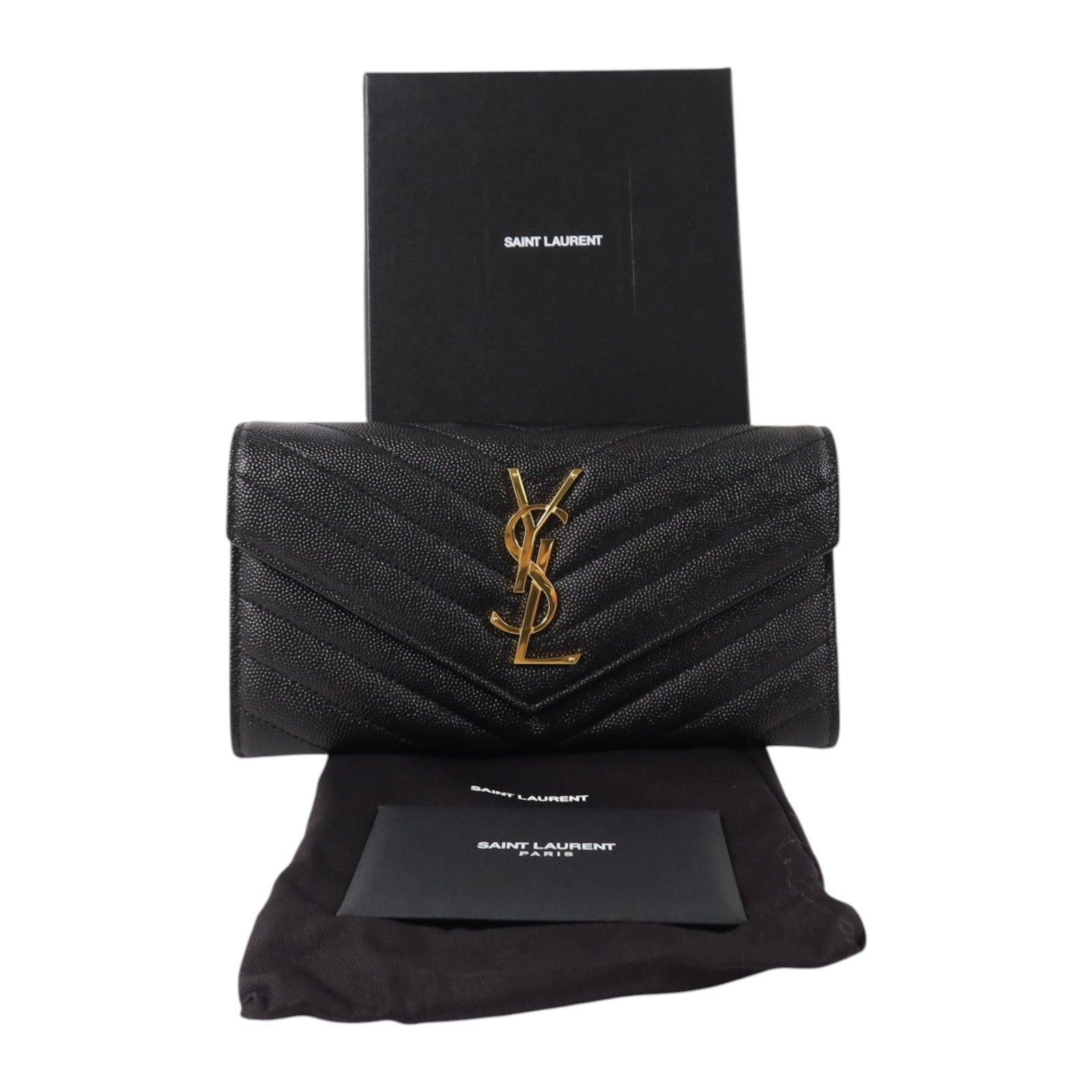 SAINT LAURENT 牛皮皮革Cassandre Matelasse Large Flap Wallet金扣長錢包