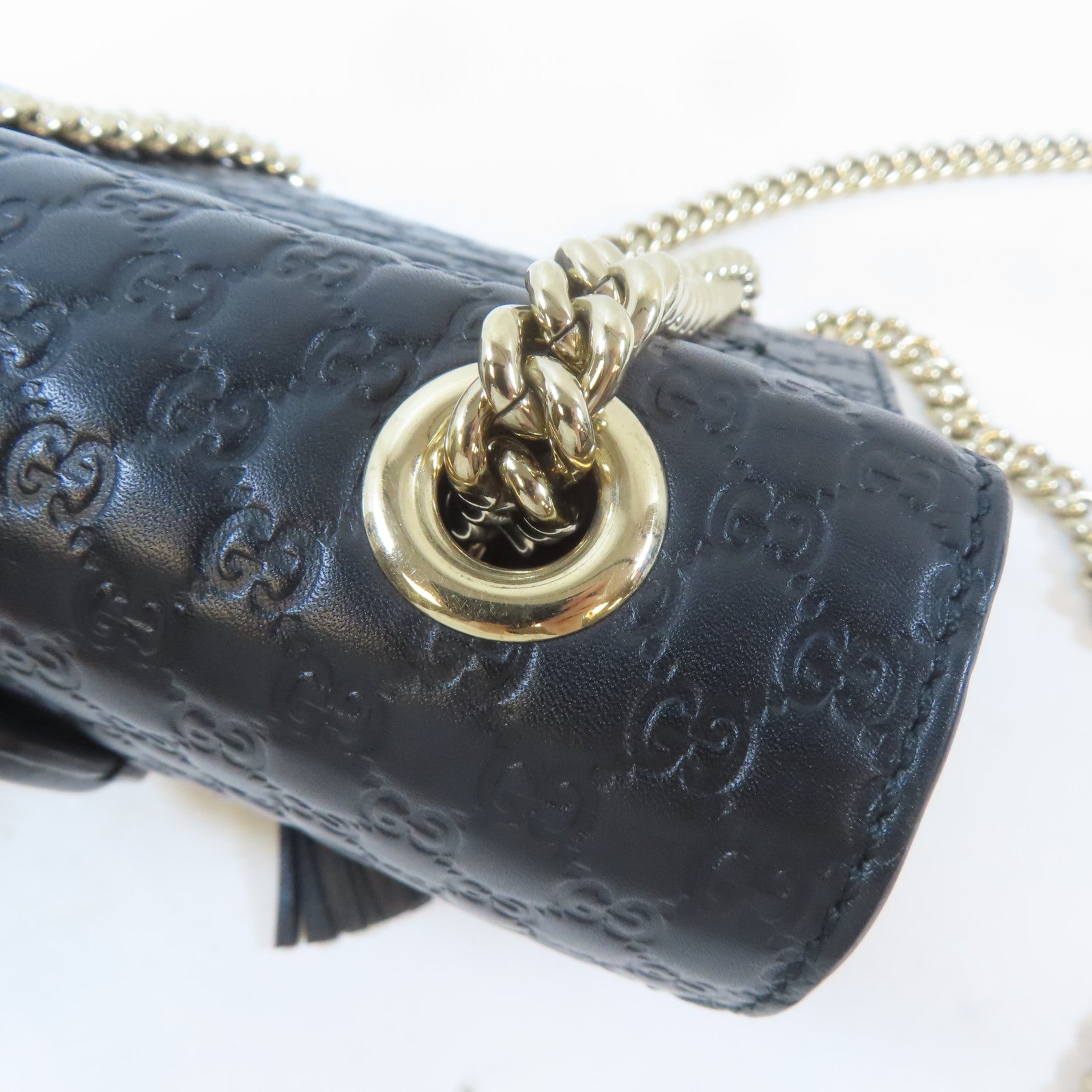 GUCCI 牛皮皮革Guccissima Mini Emily Shoulder金扣鏈帶肩背袋黑色