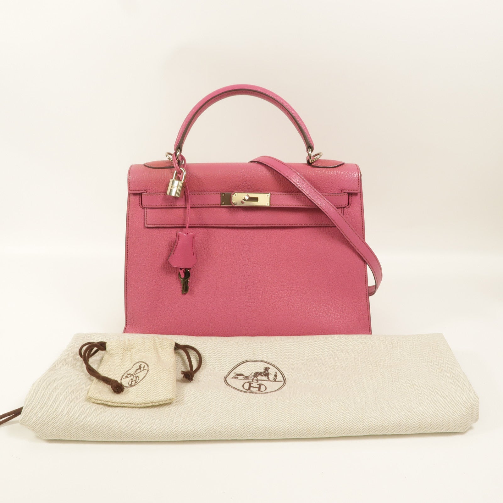 HERMES Chevre皮革Kelly 32手挽肩背兩用袋Fuchsia