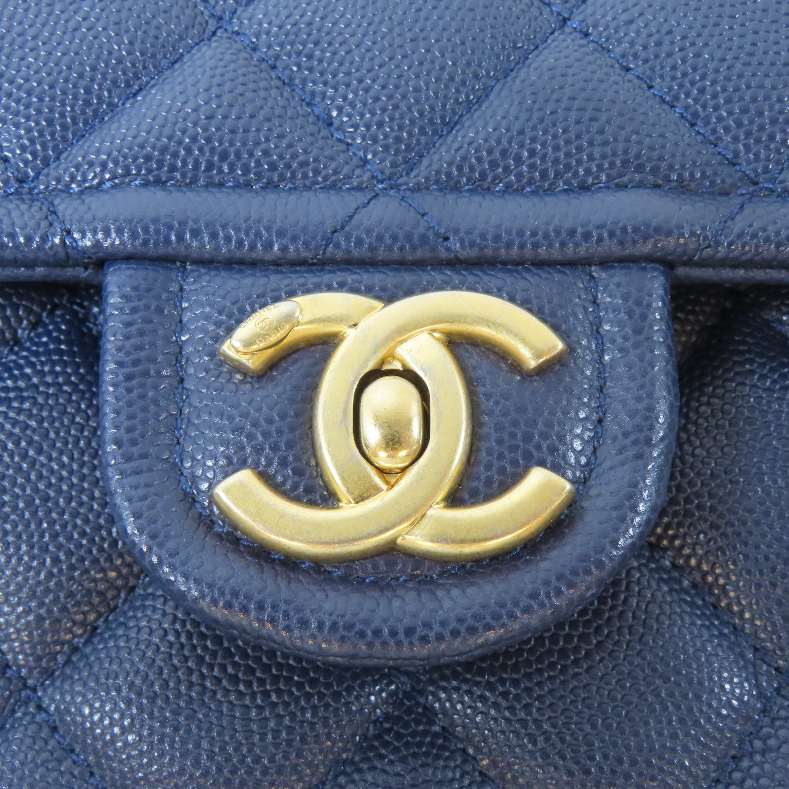 CHANEL 菱格Caviar皮革Chain Shoulder Bag金扣鏈帶肩背袋藍色