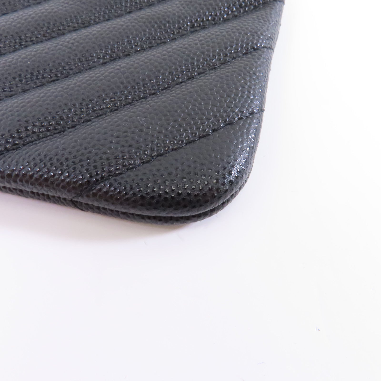 CHANEL 斜紋Caviar皮革Zipper Wallet銀扣拉鍊錢包黑色