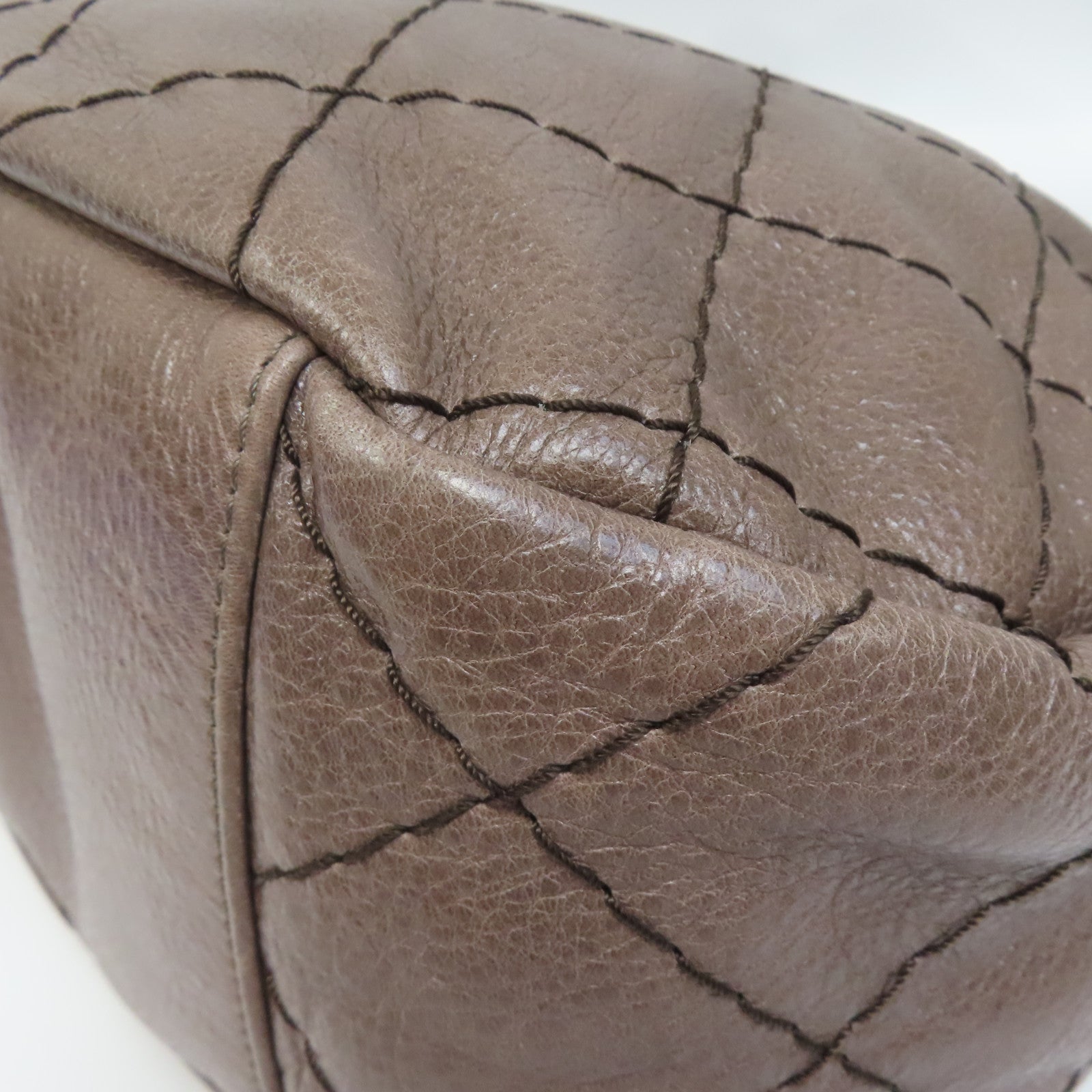 CHANEL 菱格牛皮皮革Shoulder Bag銀扣肩背袋啡色