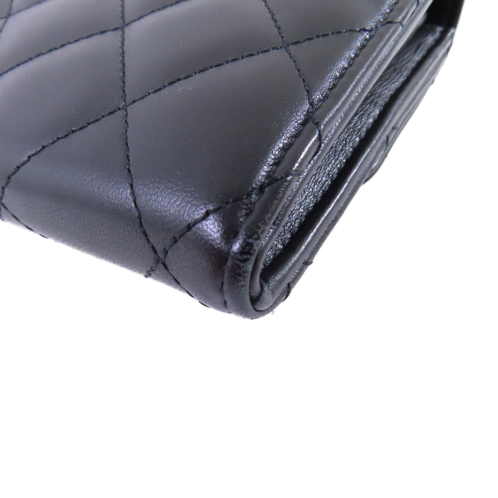 CHANEL 羊皮皮革Long Wallet銀扣長錢包黑色