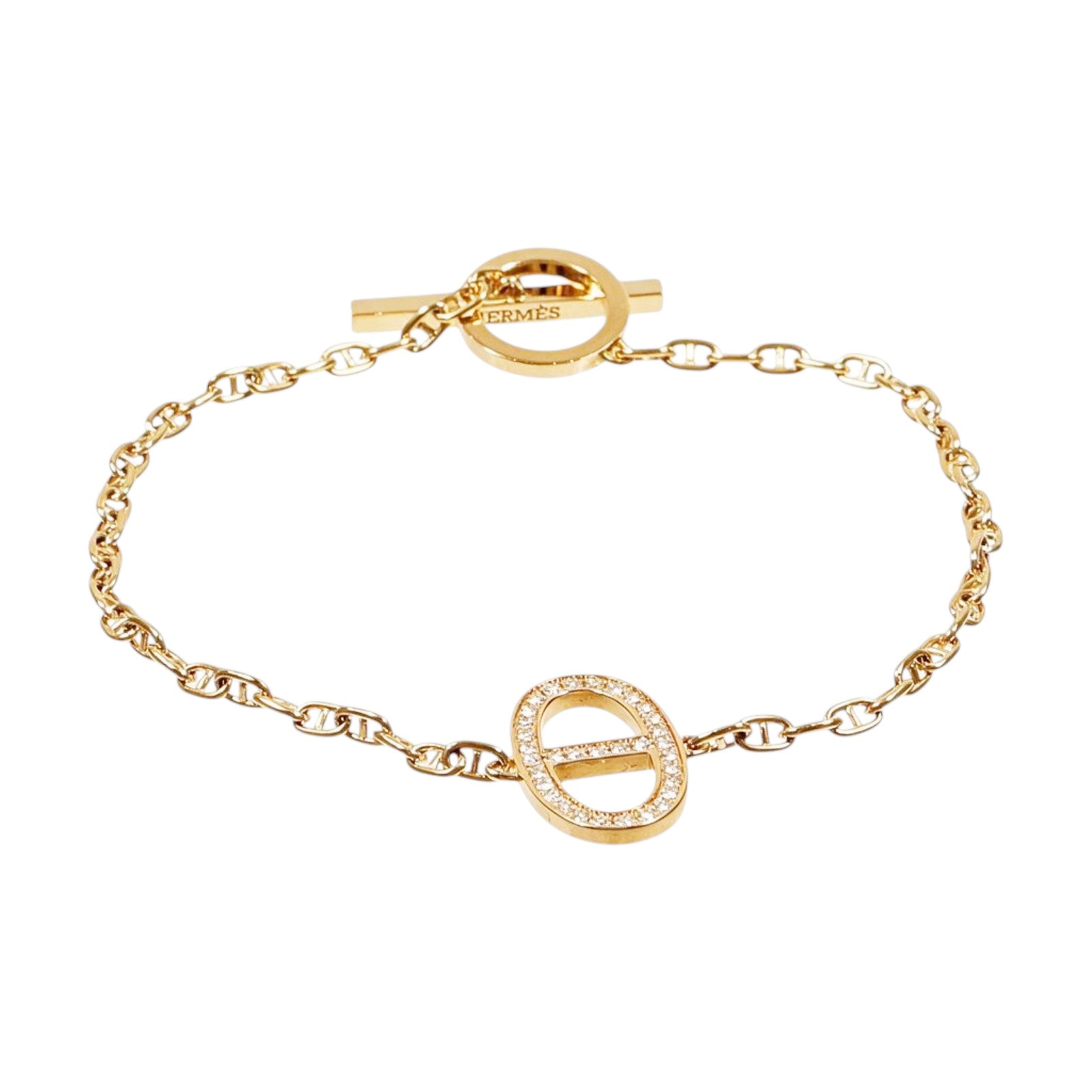 HERMES 18K玫瑰金Chaine d'ancre Contour Bracelet鑽石手鏈