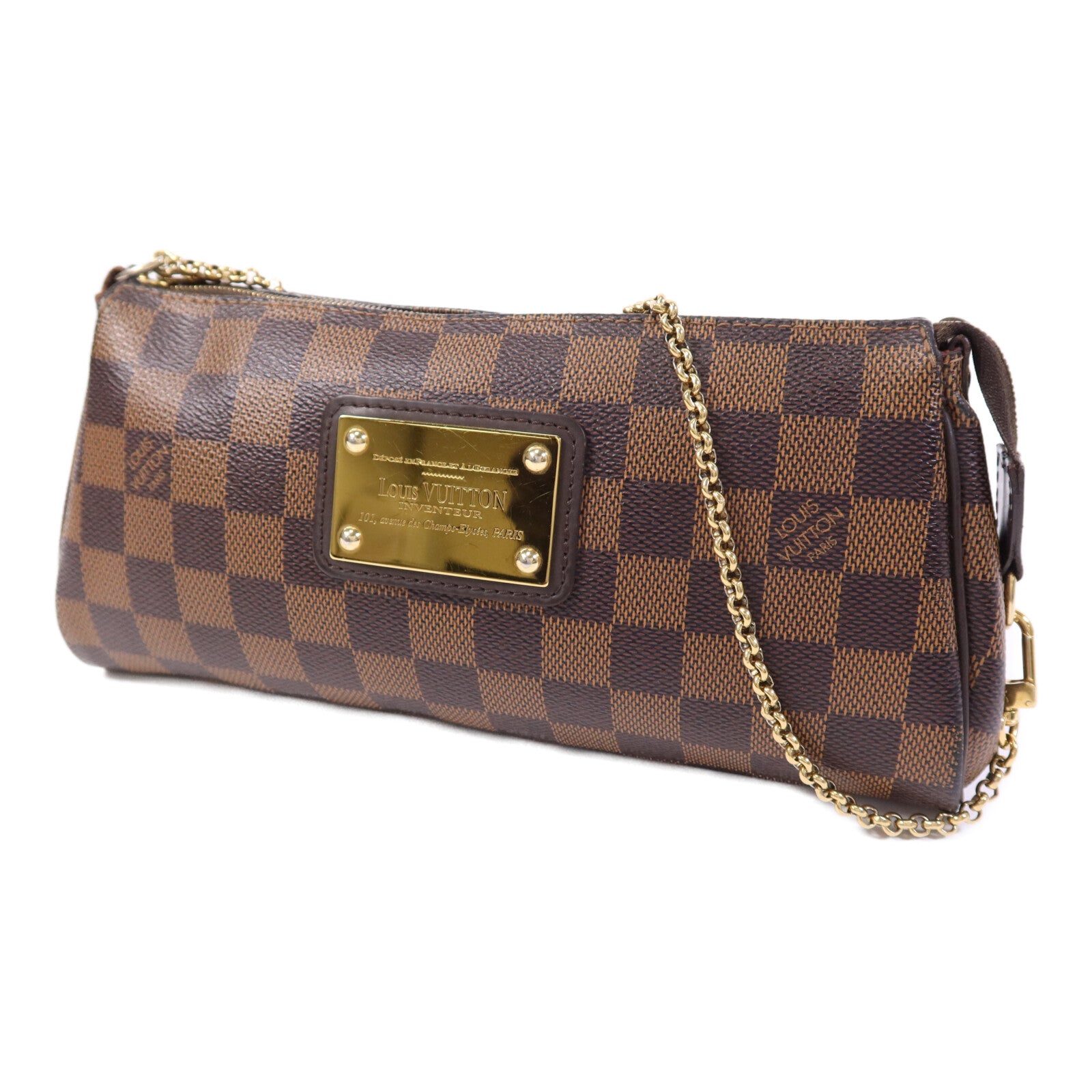 LOUIS VUITTON Damier Ebene金扣鏈帶肩背袋