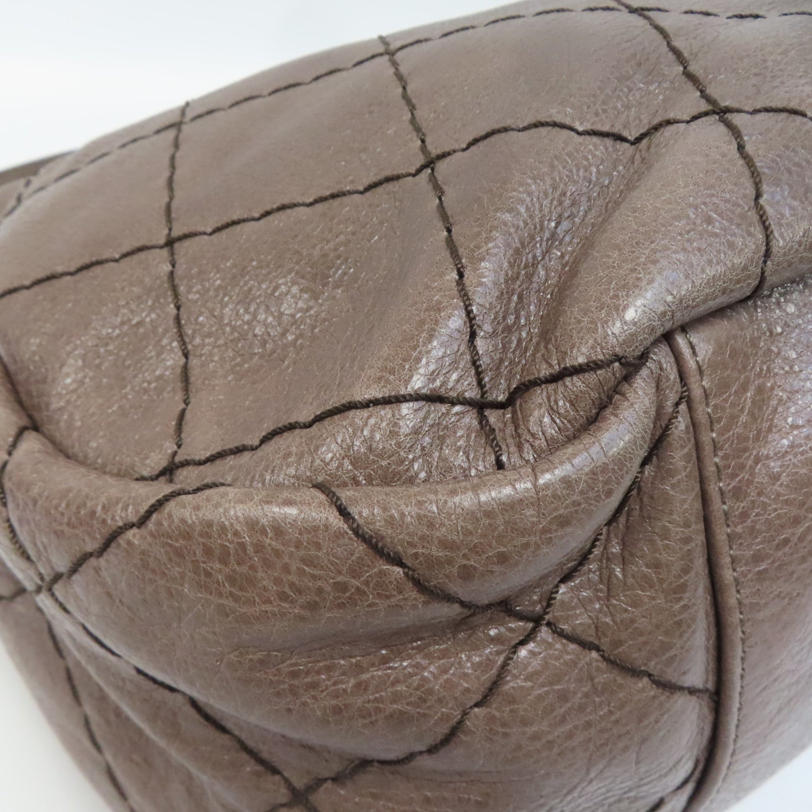 CHANEL 菱格牛皮皮革Shoulder Bag銀扣肩背袋啡色