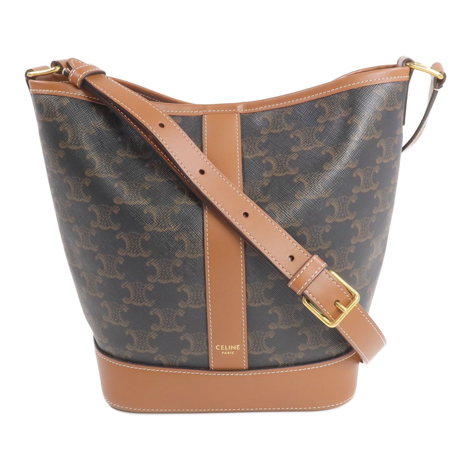 CELINE 塗層帆布Triomphe Bucket金扣肩背袋
