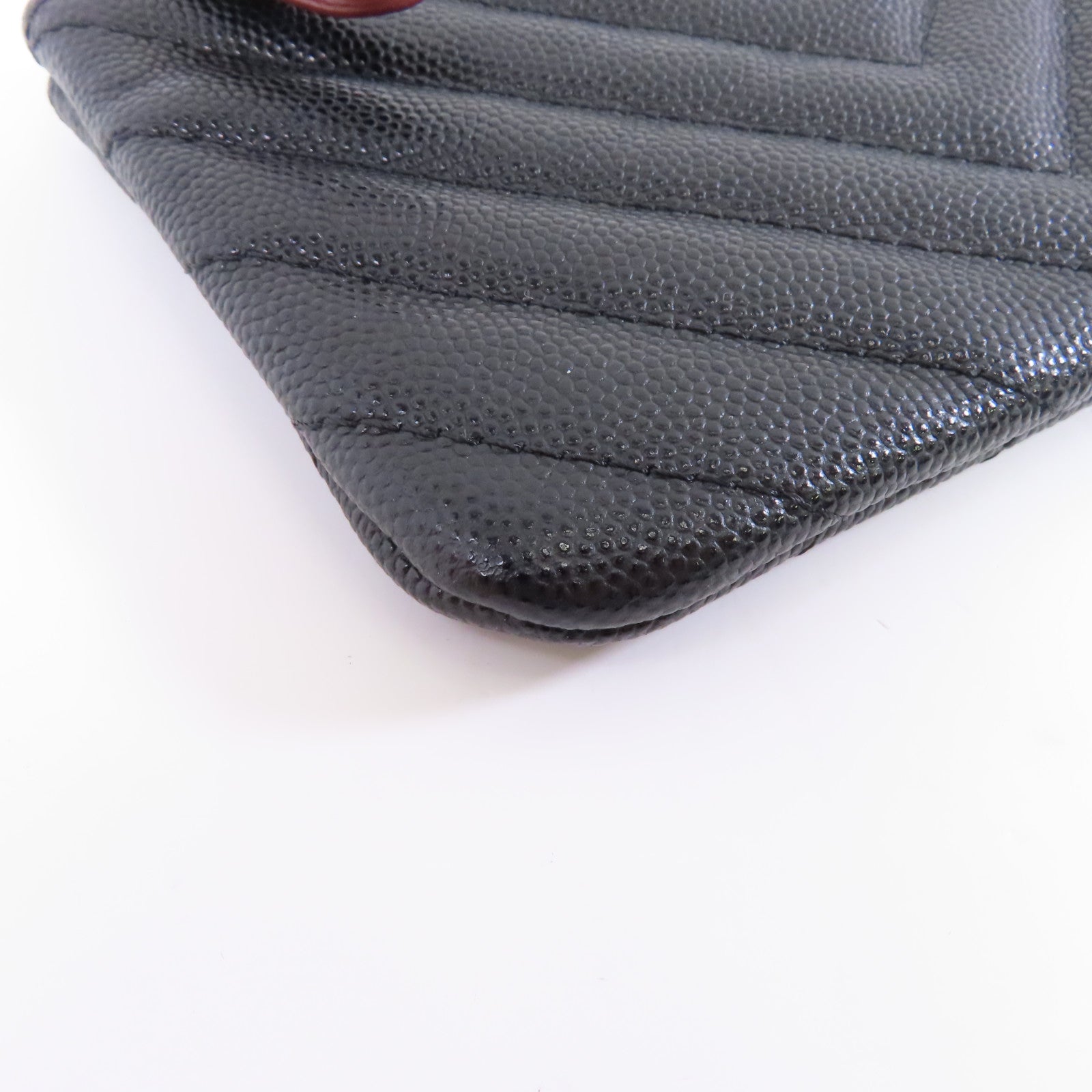 CHANEL 斜紋Caviar皮革Zipper Wallet銀扣拉鍊錢包黑色