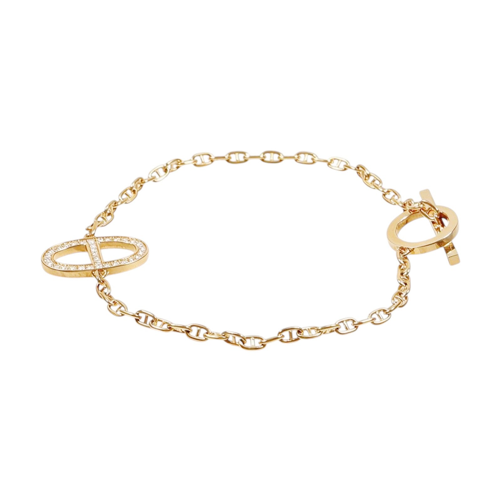 HERMES 18K玫瑰金Chaine d'ancre Contour Bracelet鑽石手鏈
