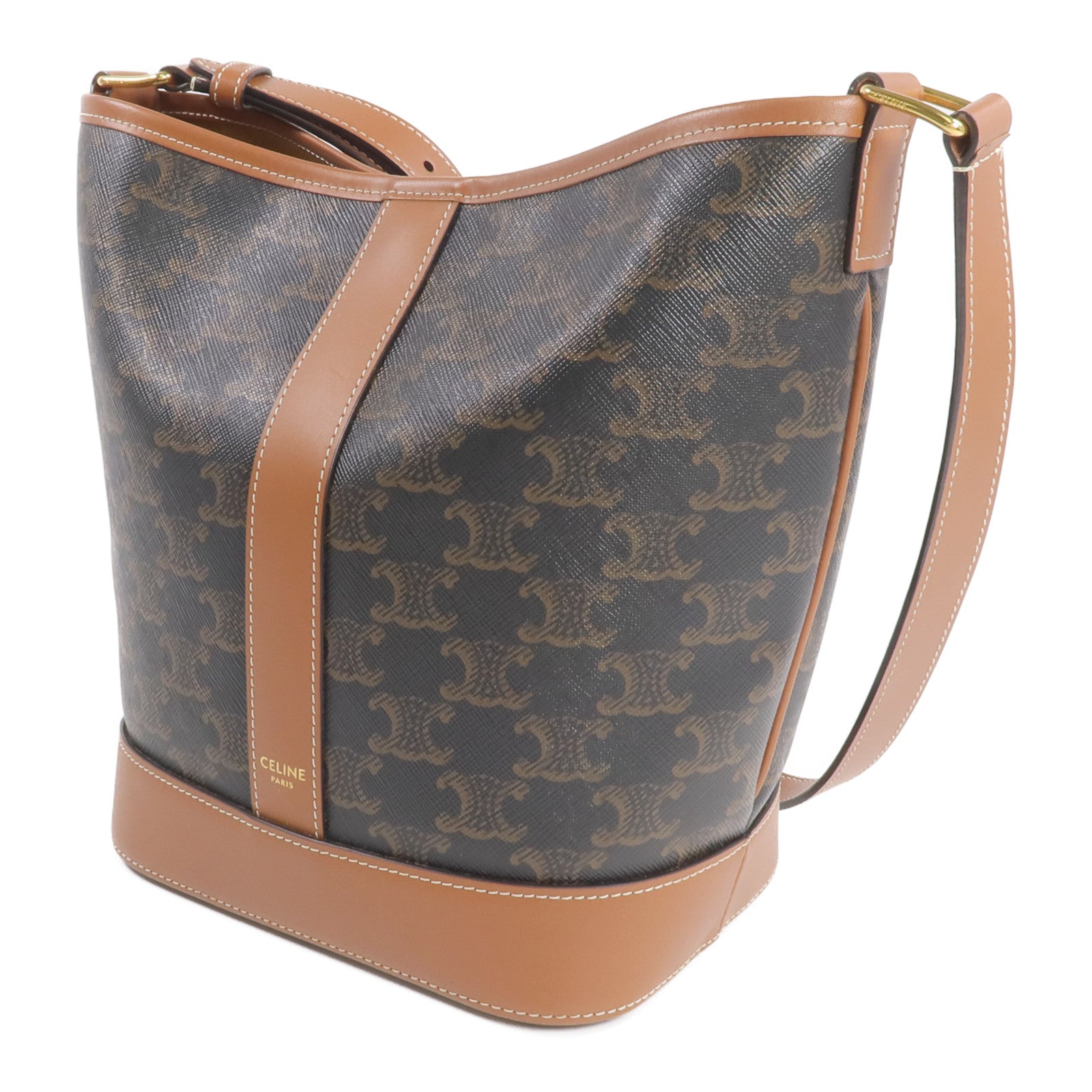 CELINE 塗層帆布Triomphe Bucket金扣肩背袋
