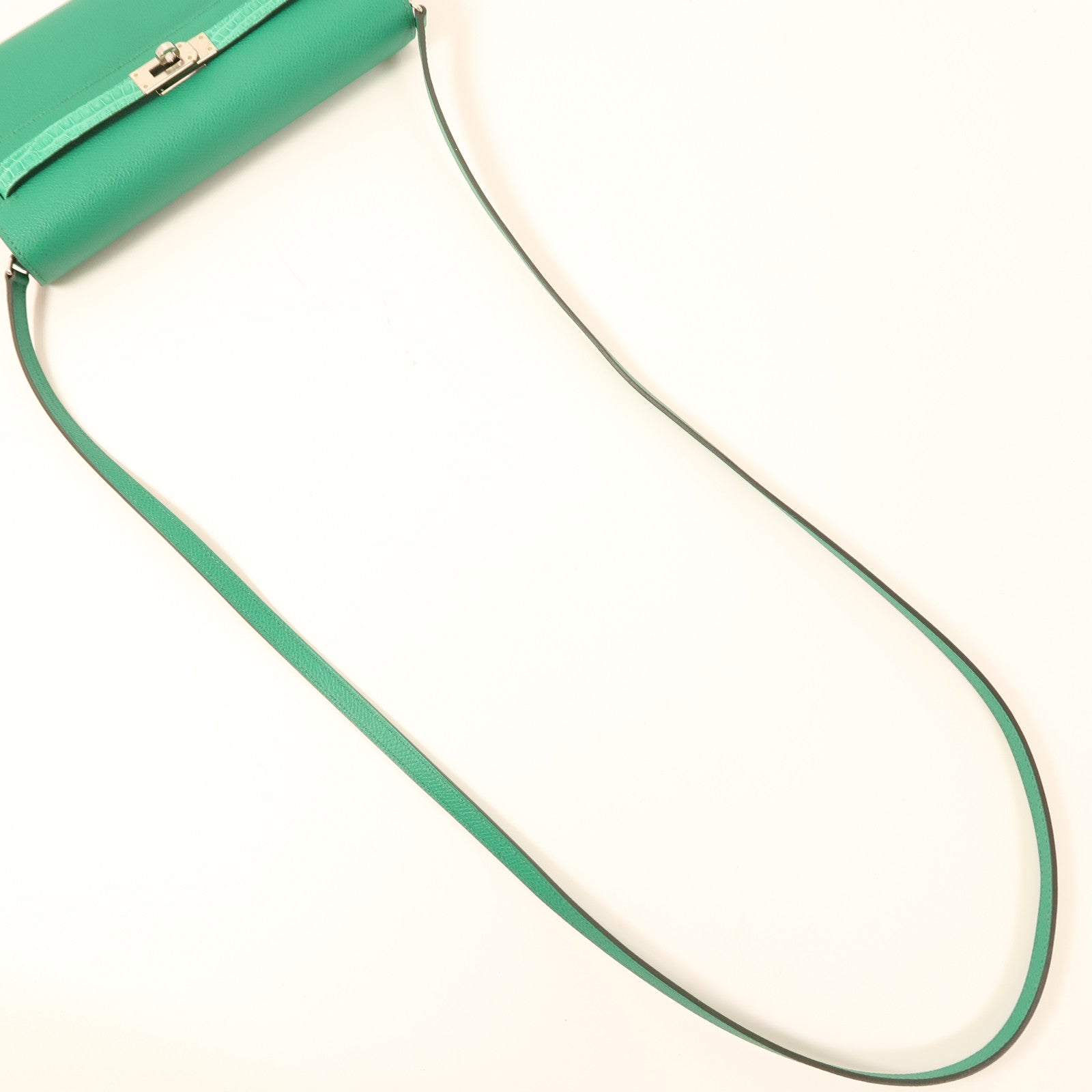 HERMES Epsom/鱷魚皮革Kelly To Go銀扣手挽袋U6 Vert Jade