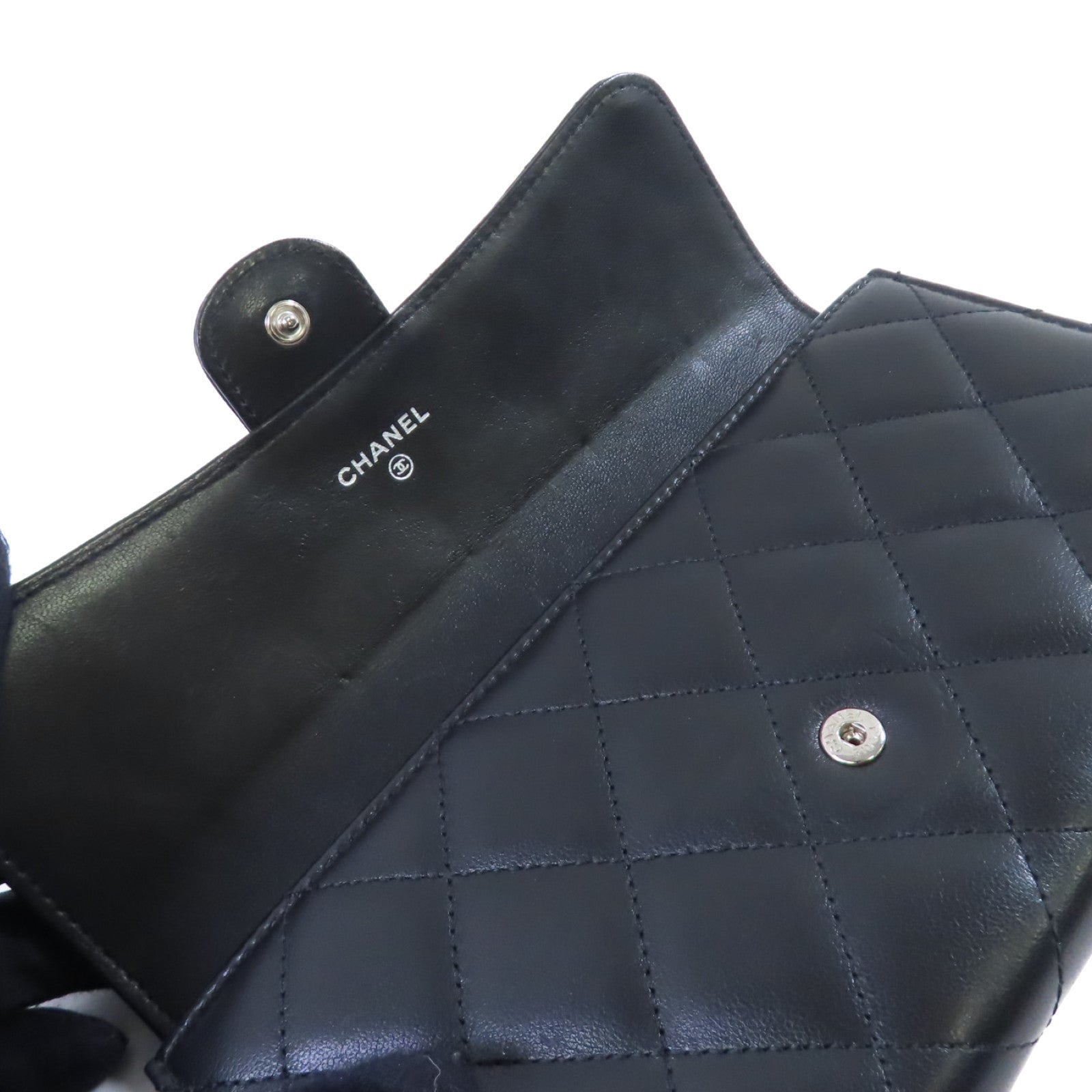 CHANEL 羊皮皮革Long Wallet銀扣長錢包黑色