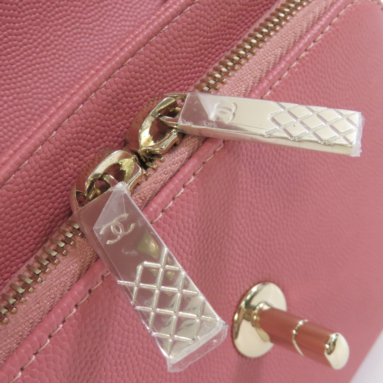 CHANEL 菱格Caviar皮革Affinity 2Way Shoulder Bag金扣鏈帶肩背袋粉紅色