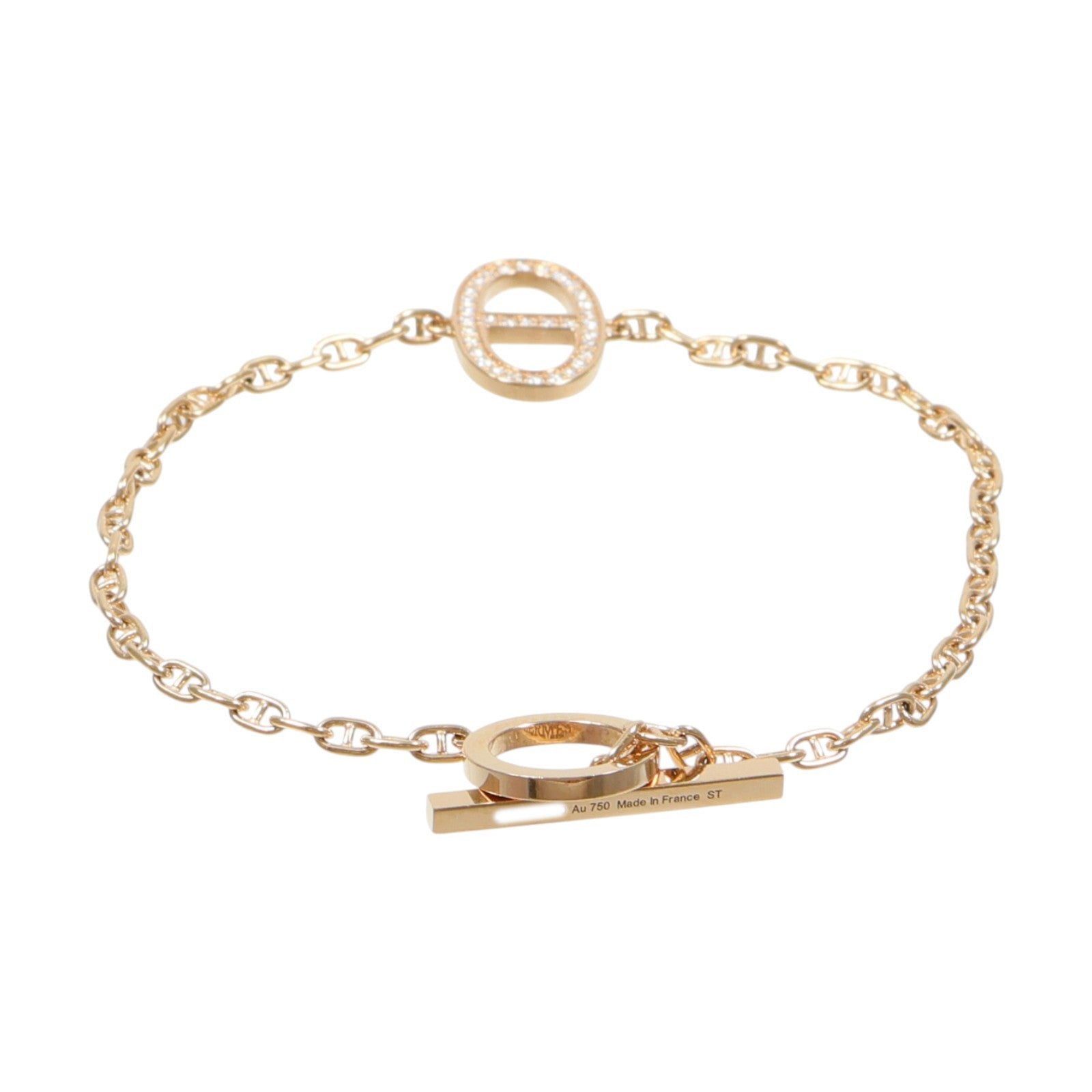 HERMES 18K玫瑰金Chaine d'ancre Contour Bracelet鑽石手鏈