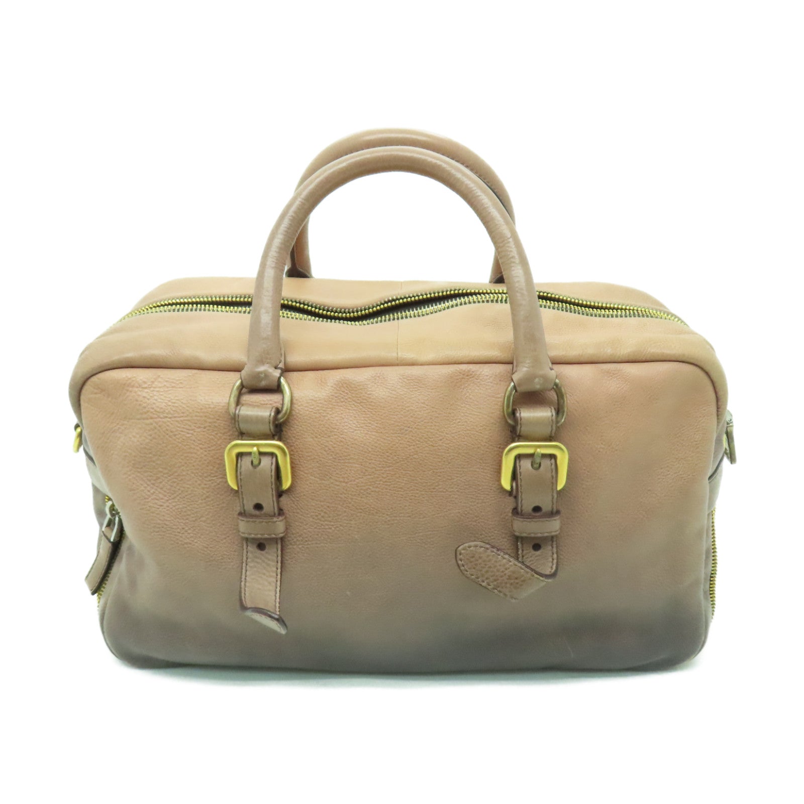 PRADA 【清倉大減價】牛皮皮革2way Shoulder Bag金扣手拿包米色/灰色