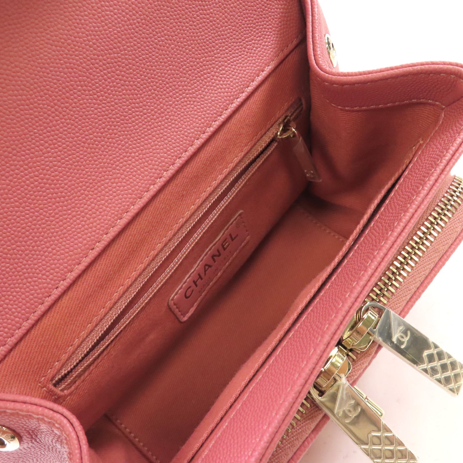 CHANEL 菱格Caviar皮革Affinity 2Way Shoulder Bag金扣鏈帶肩背袋粉紅色