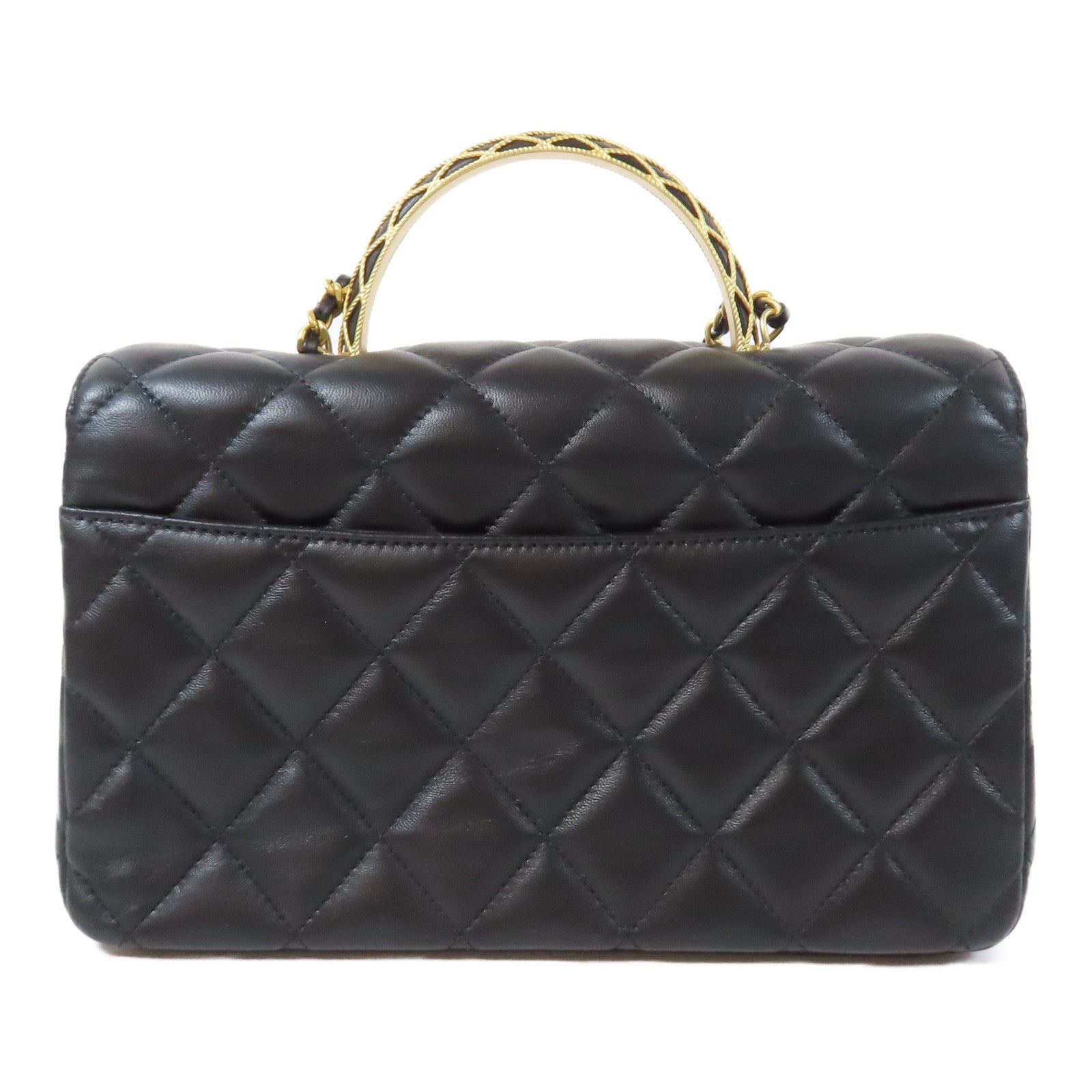 CHANEL 【激減優惠】菱格羊皮皮革Top Handle Flap金扣鏈帶手挽肩背兩用袋黑色