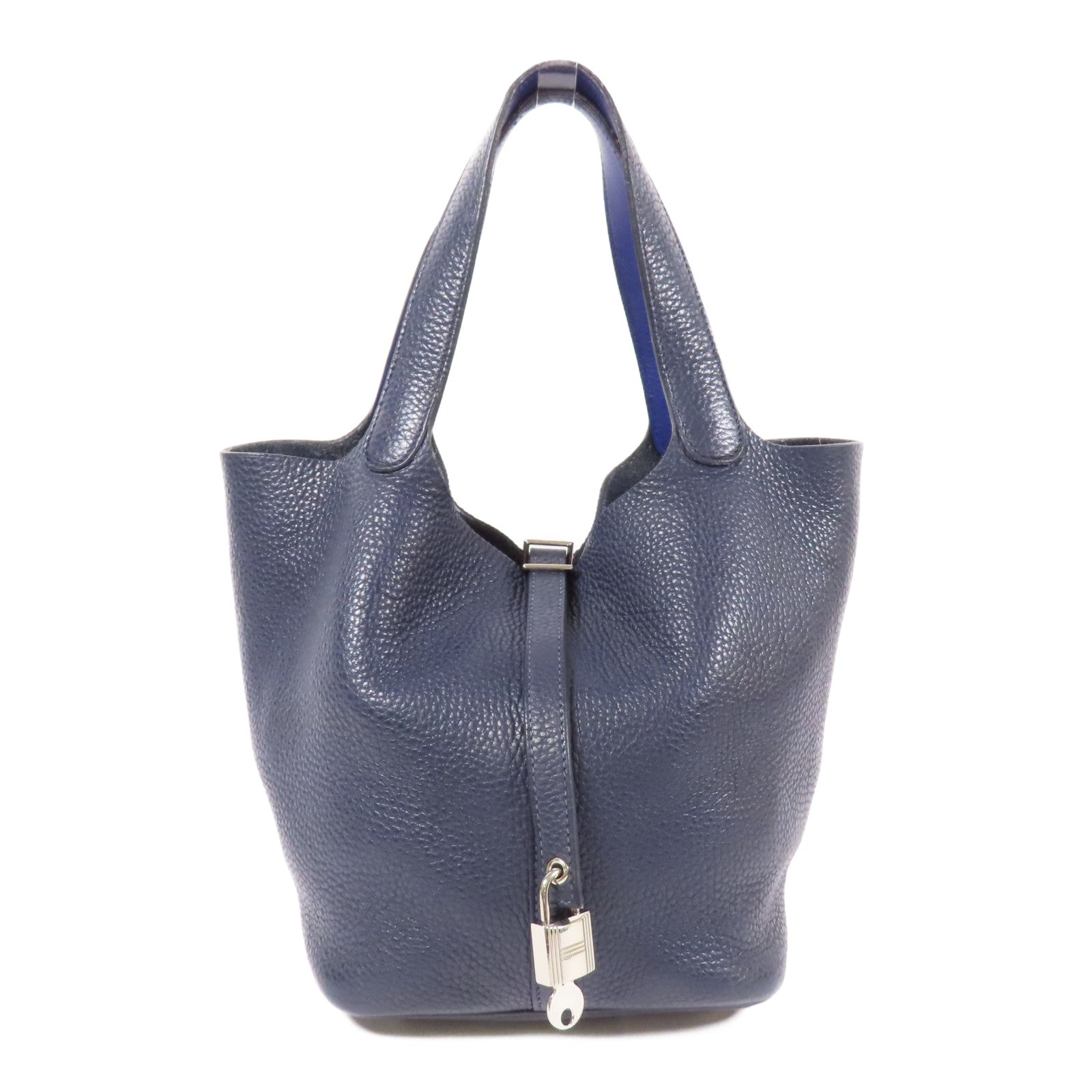 HERMES Clemence皮革Picotin MM銀扣肩背袋Blue Nuit