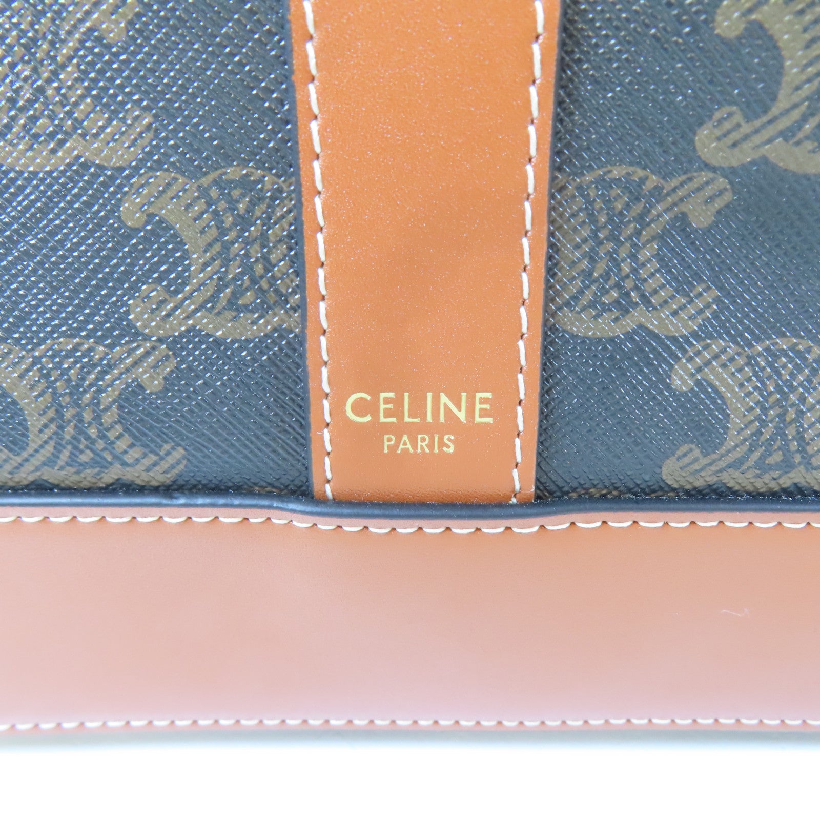 CELINE 塗層帆布Triomphe Bucket MM金扣肩背袋棕色