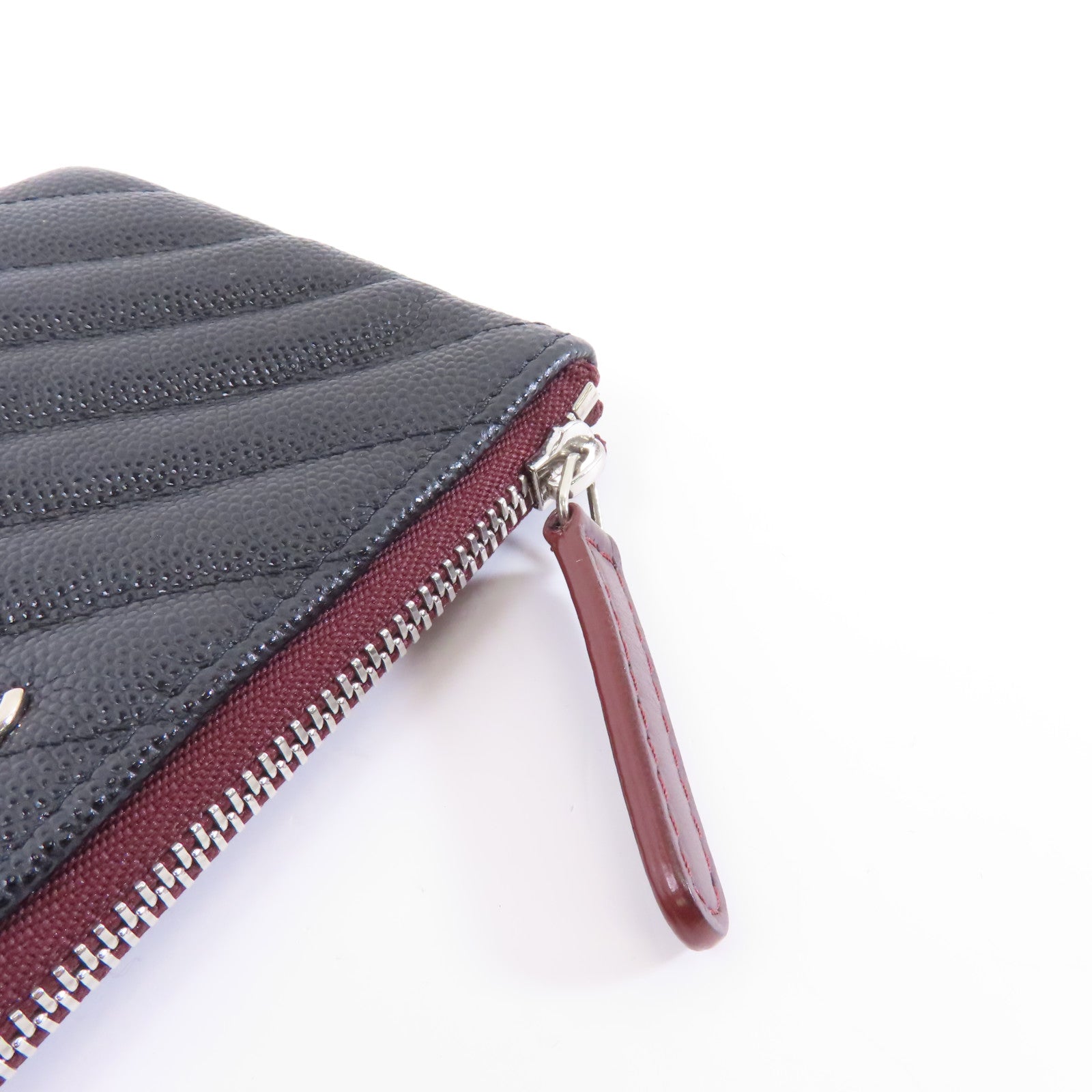 CHANEL 斜紋Caviar皮革Zipper Wallet銀扣拉鍊錢包黑色