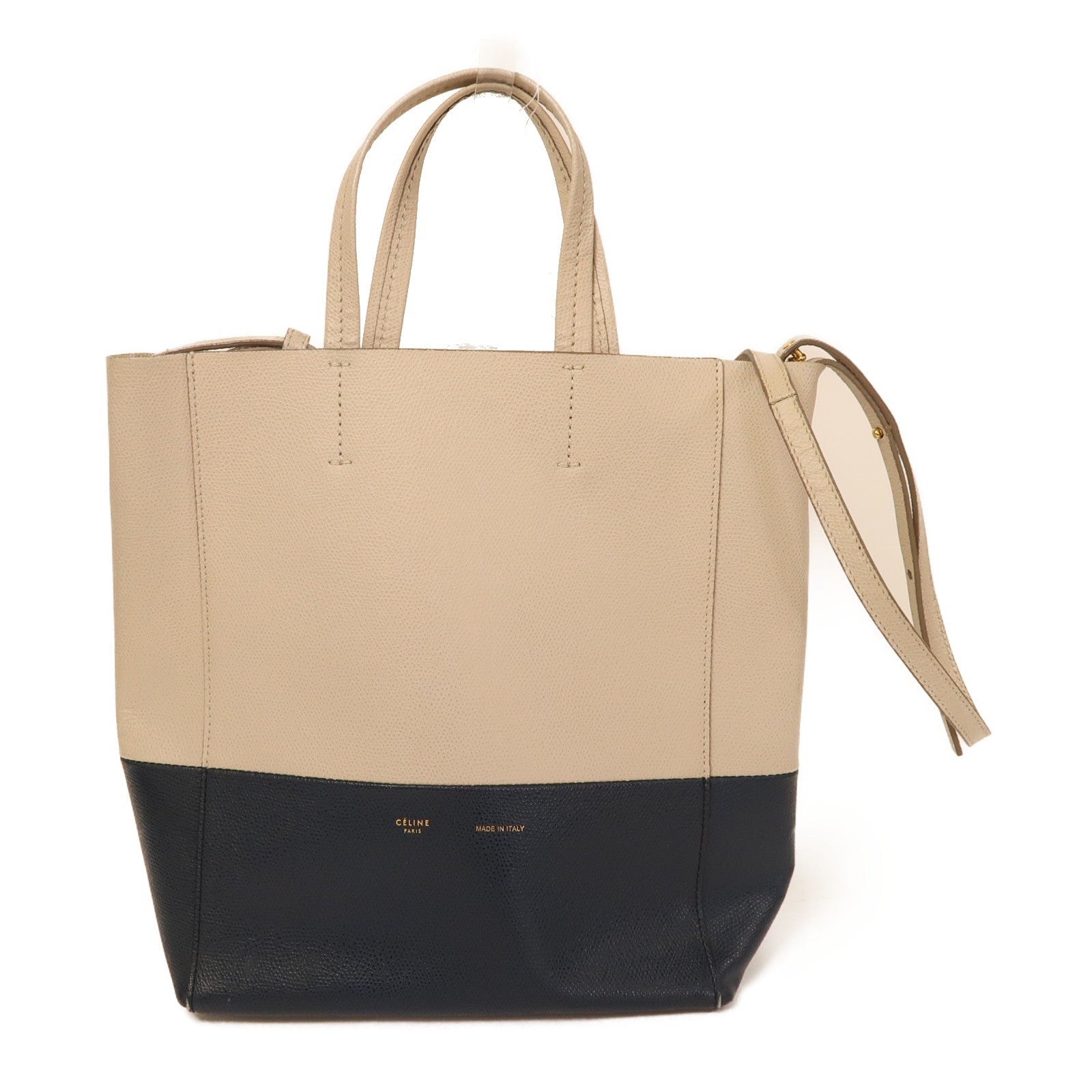 CELINE 牛皮皮革Tote Bag金扣手挽肩背兩用袋米色/藍色