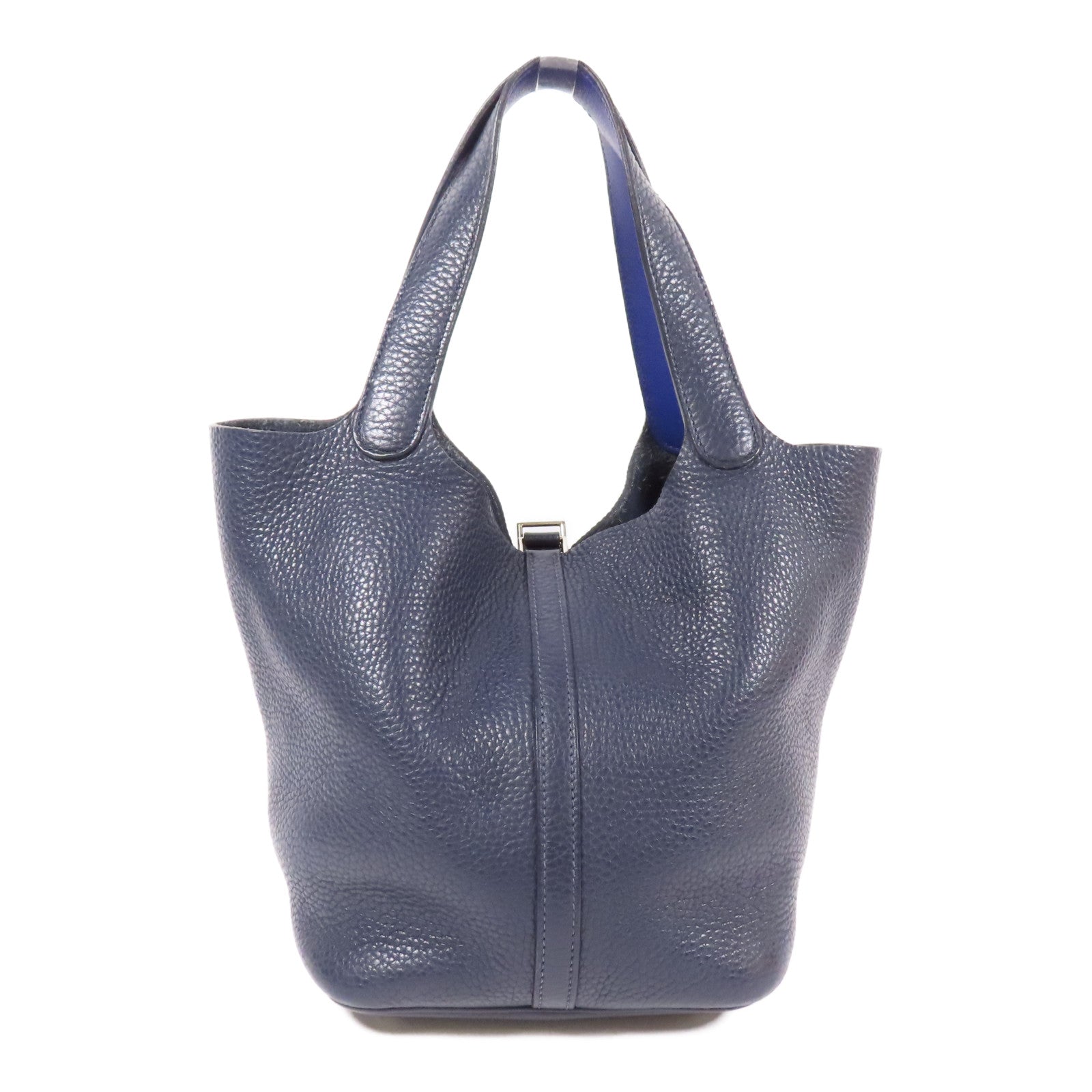 HERMES Clemence皮革Picotin MM銀扣肩背袋Blue Nuit