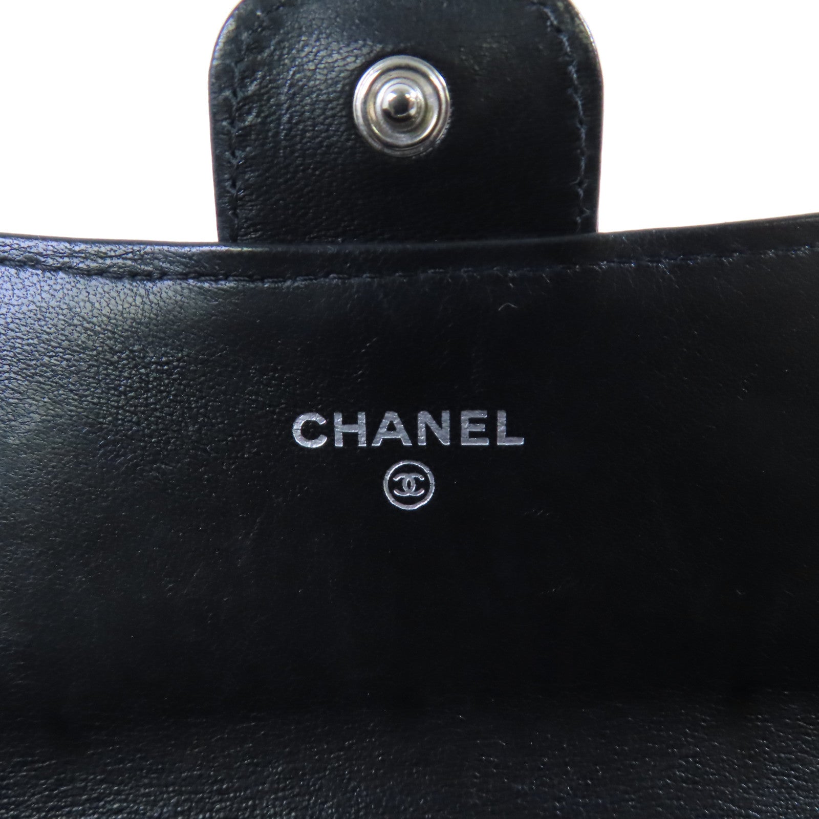 CHANEL 羊皮皮革Long Wallet銀扣長錢包黑色