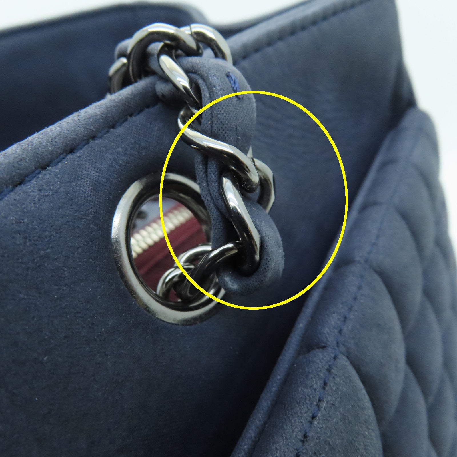 CHANEL 【激減優惠】牛皮皮革Chian Shoulder Bag銀扣鏈帶肩背袋深藍色