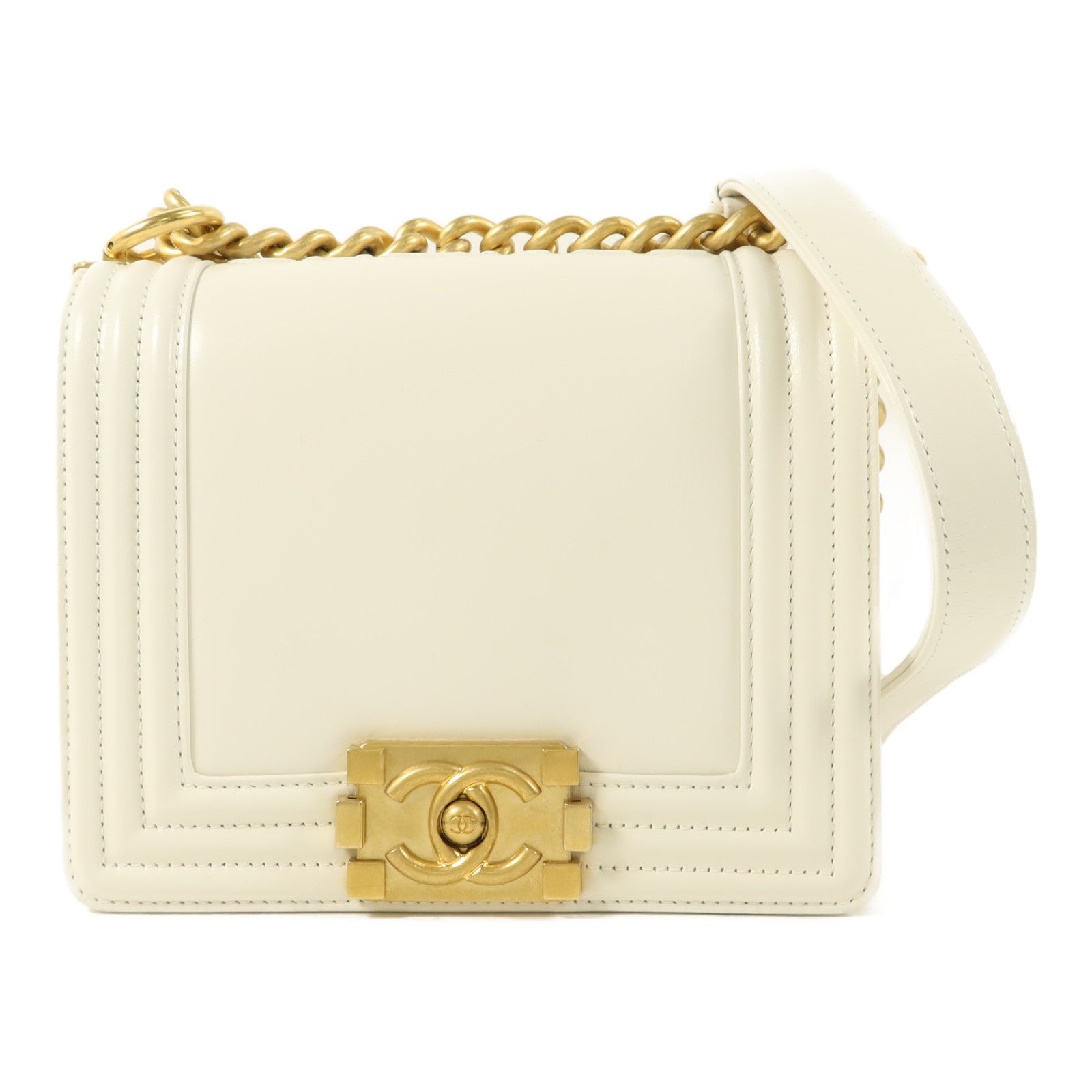 CHANEL 牛皮皮革Mini Boy鏈帶肩背袋