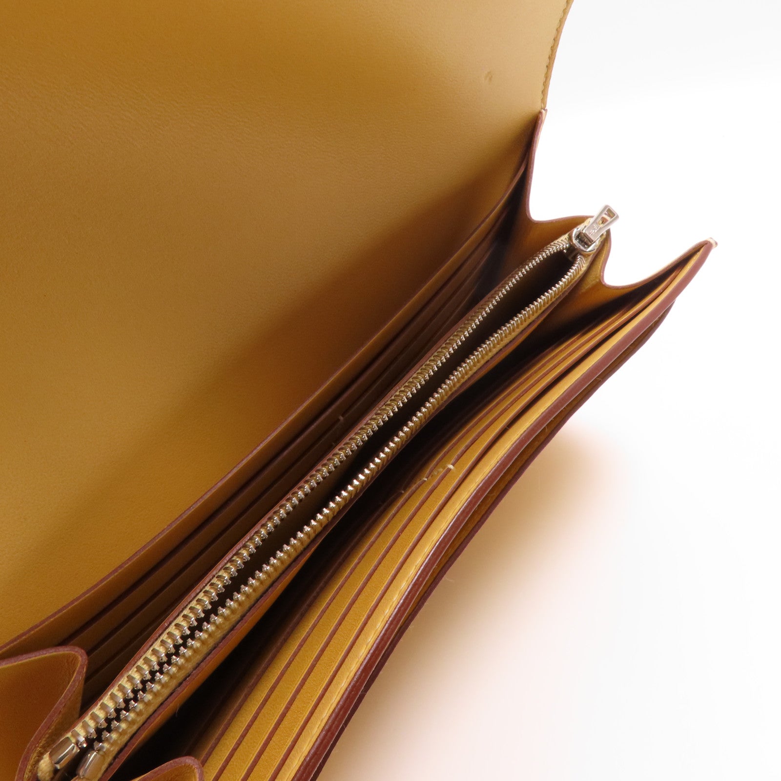 HERMES Tadelakt/蜥蝪皮革Constance Long Wallet銀扣長錢包Brown