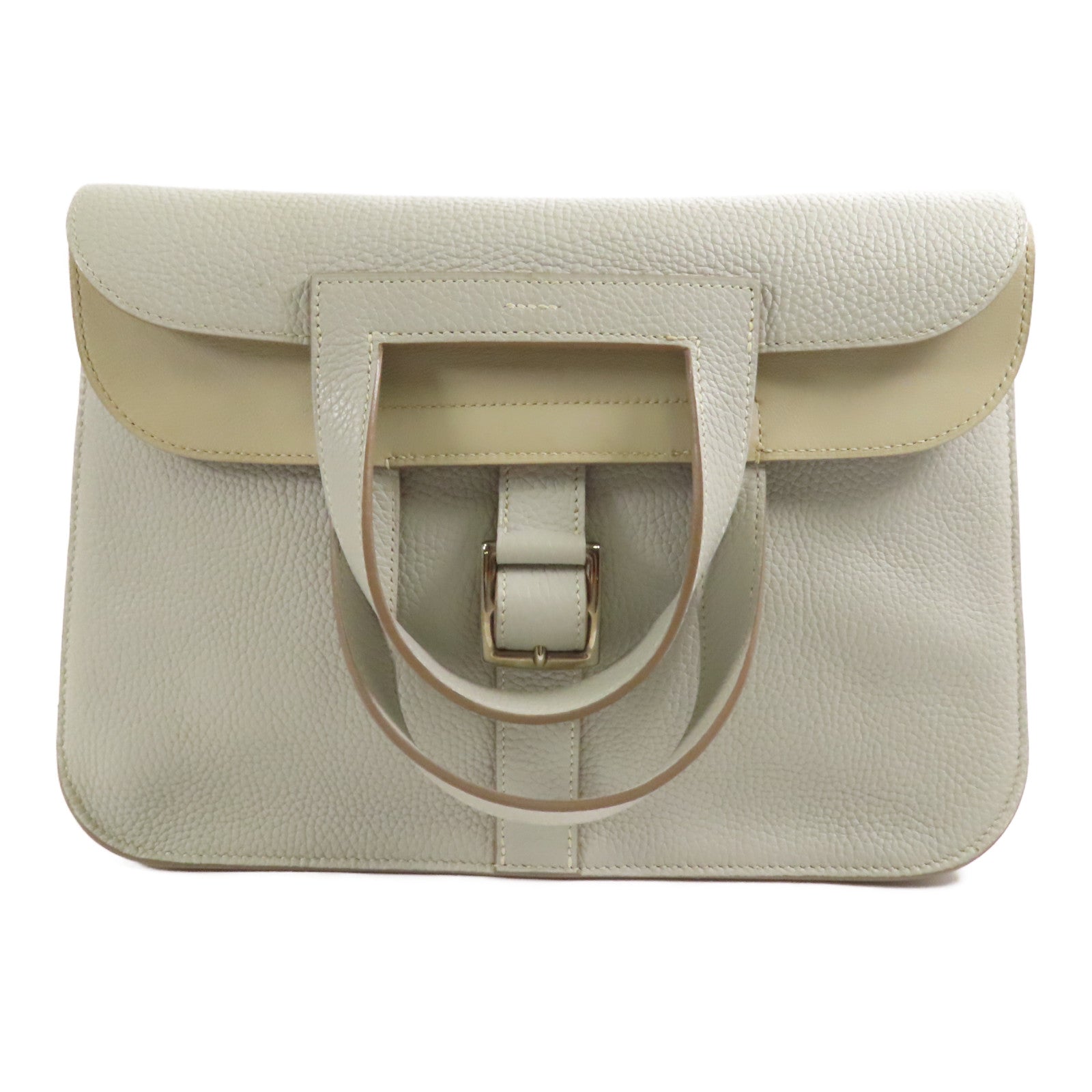 HERMES Clemence皮革Halzan 31銀扣手挽肩背兩用袋Gris Perle