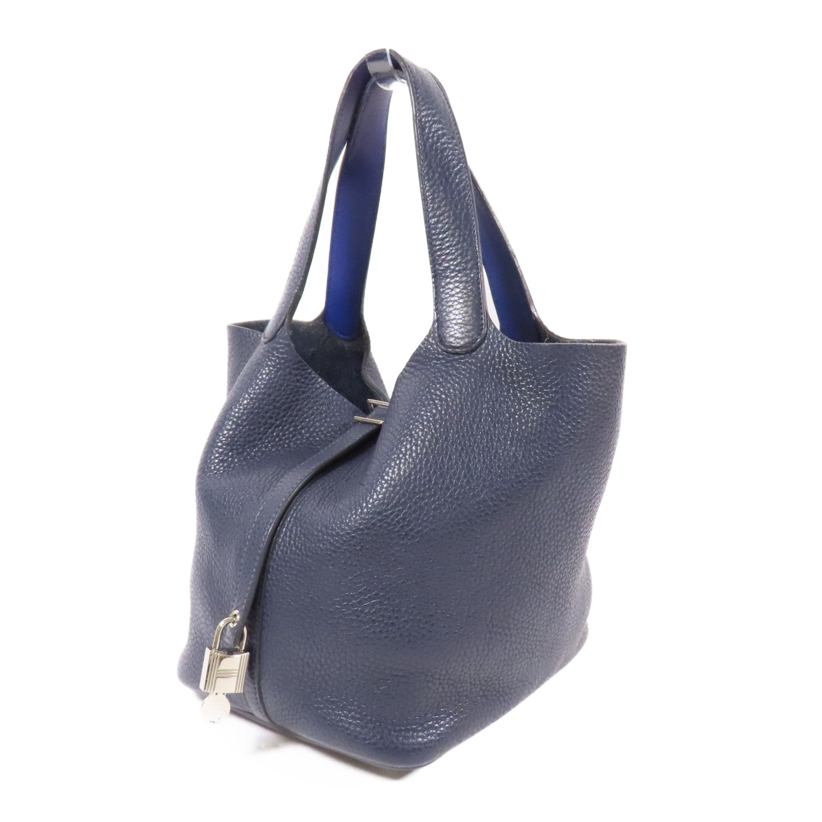 HERMES Clemence皮革Picotin MM銀扣肩背袋Blue Nuit
