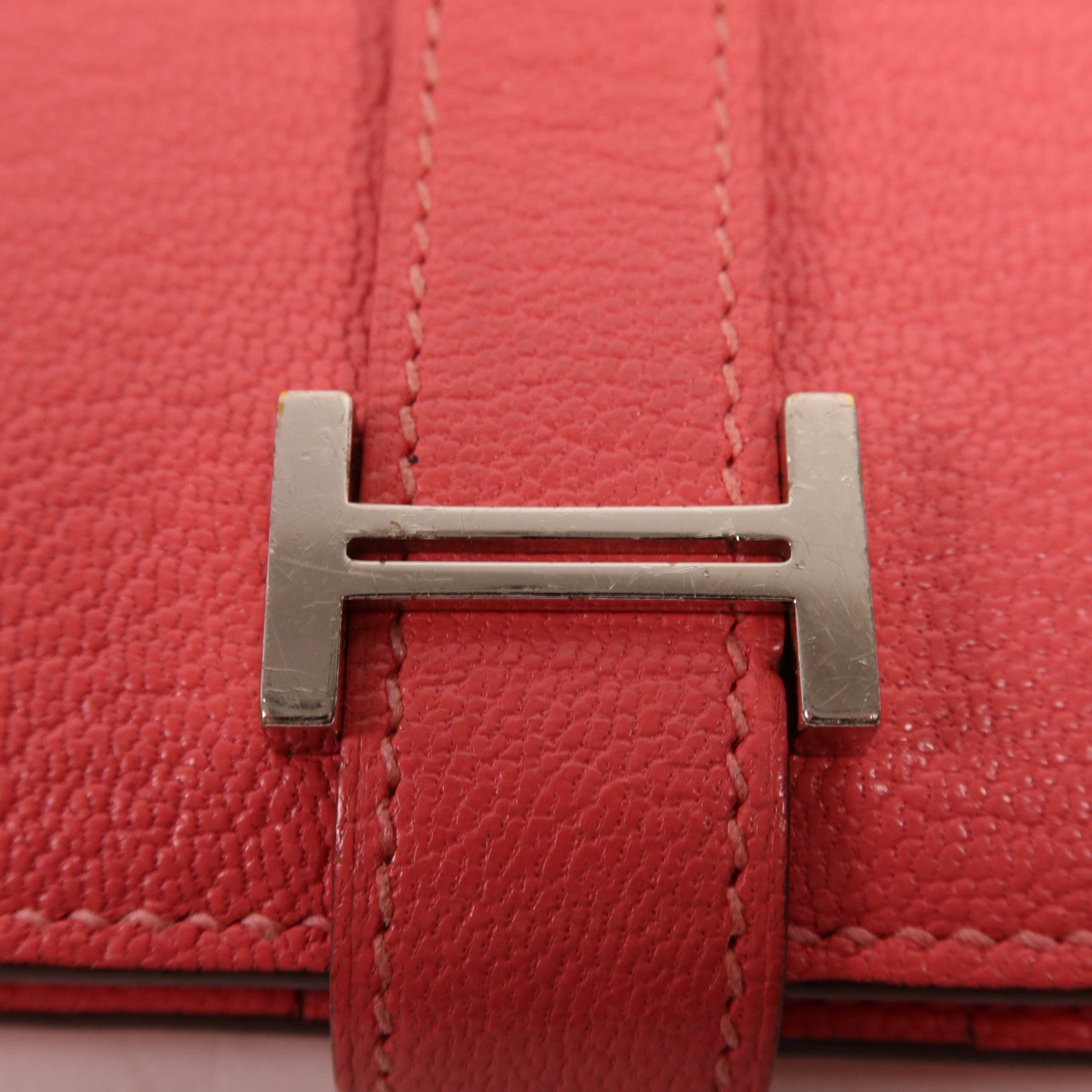 HERMES Chevre皮革Bearn Compact Wallet銀扣錢包Rose Azalee