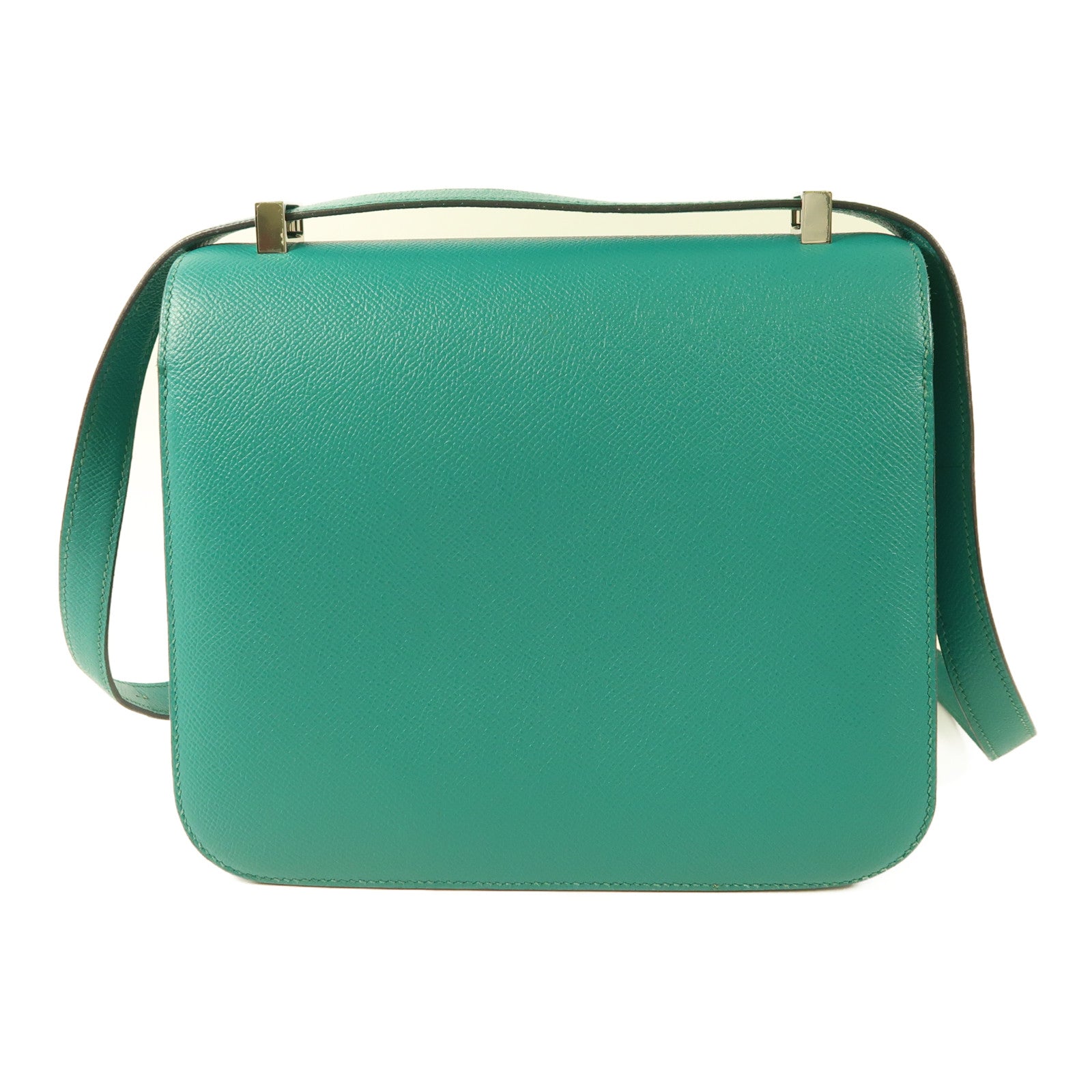 HERMES Epsom皮革Constance 24銀扣肩背袋Blue Paon/Menthe