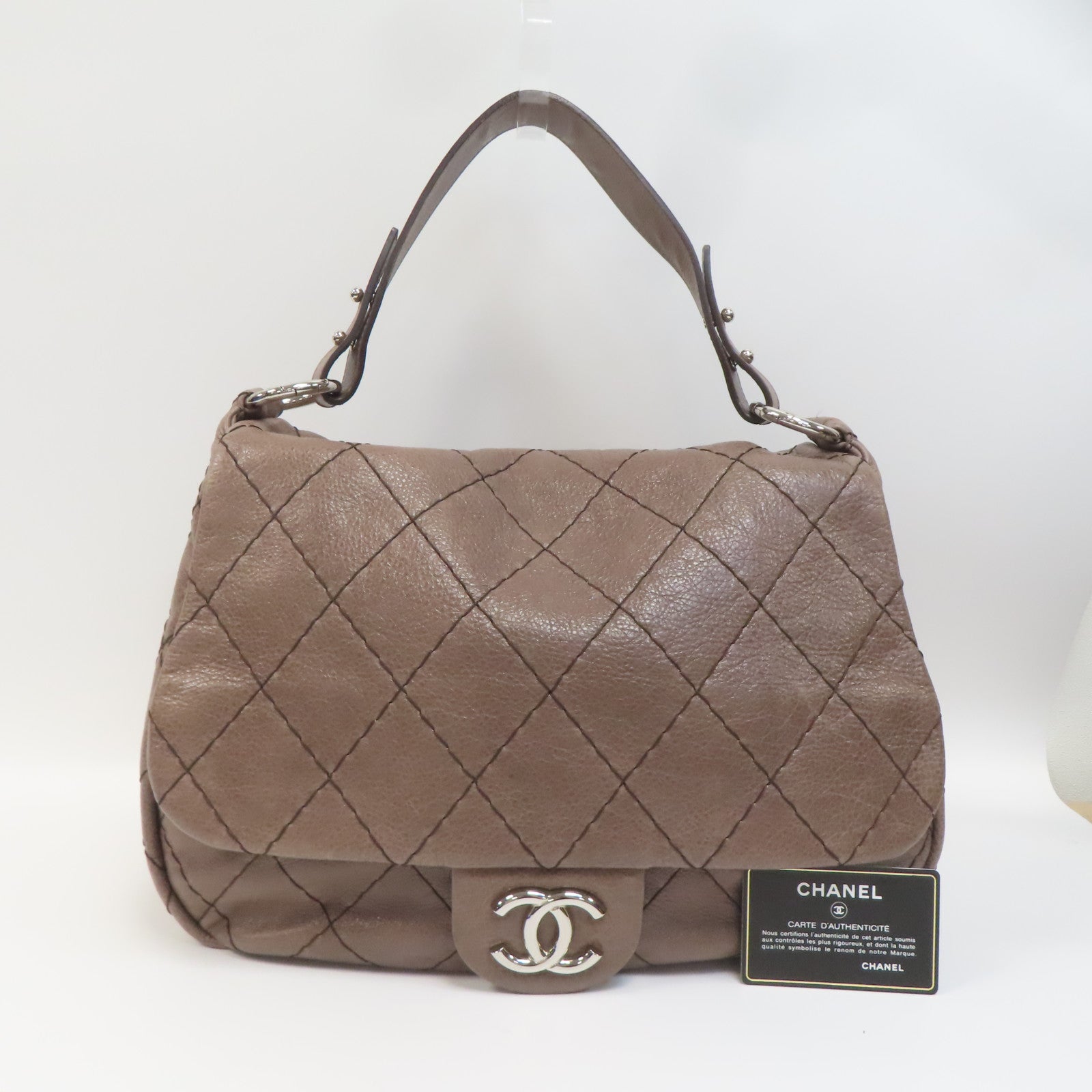 CHANEL 菱格牛皮皮革Shoulder Bag銀扣肩背袋啡色